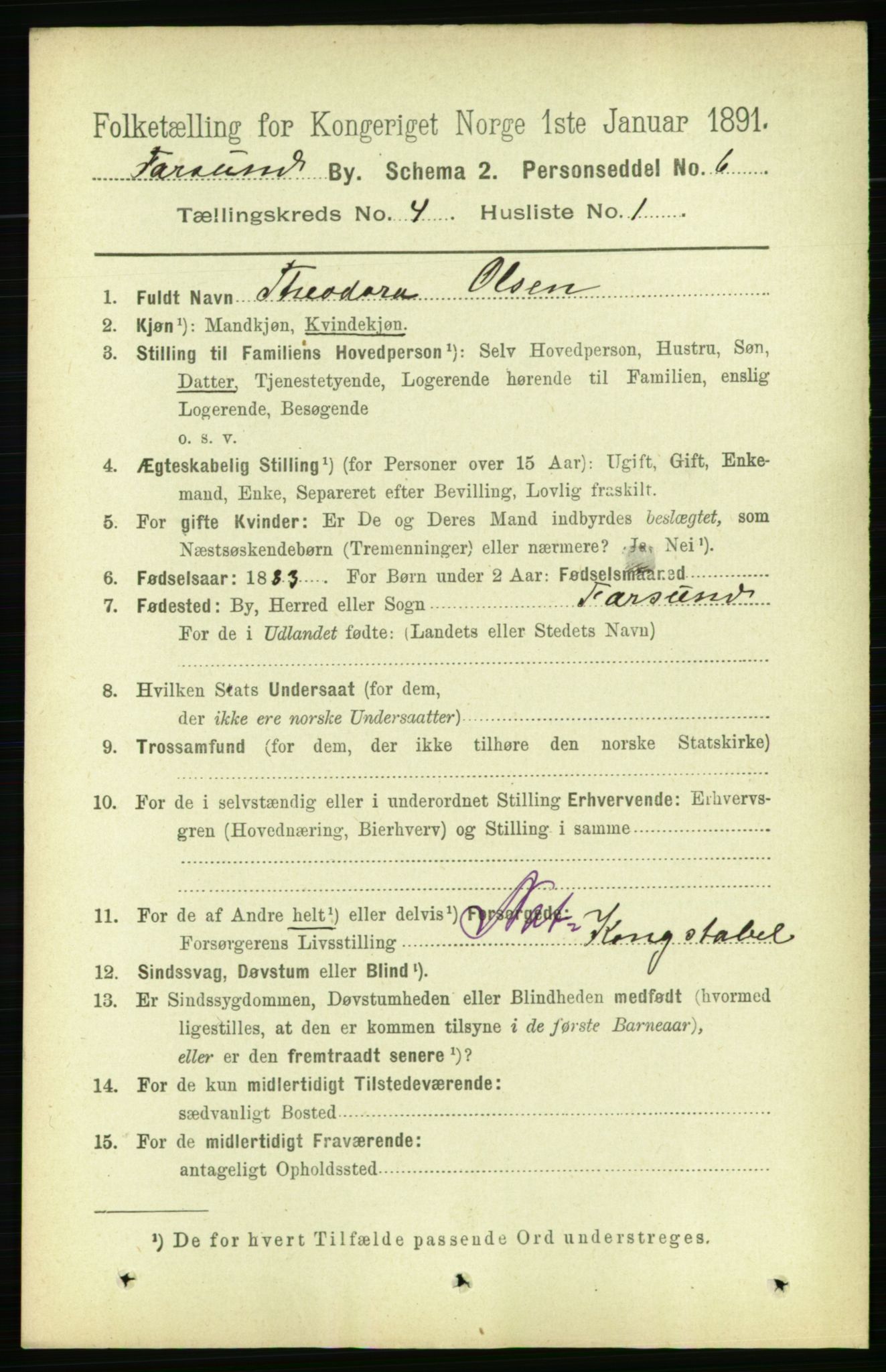 RA, 1891 census for 1003 Farsund, 1891, p. 1652