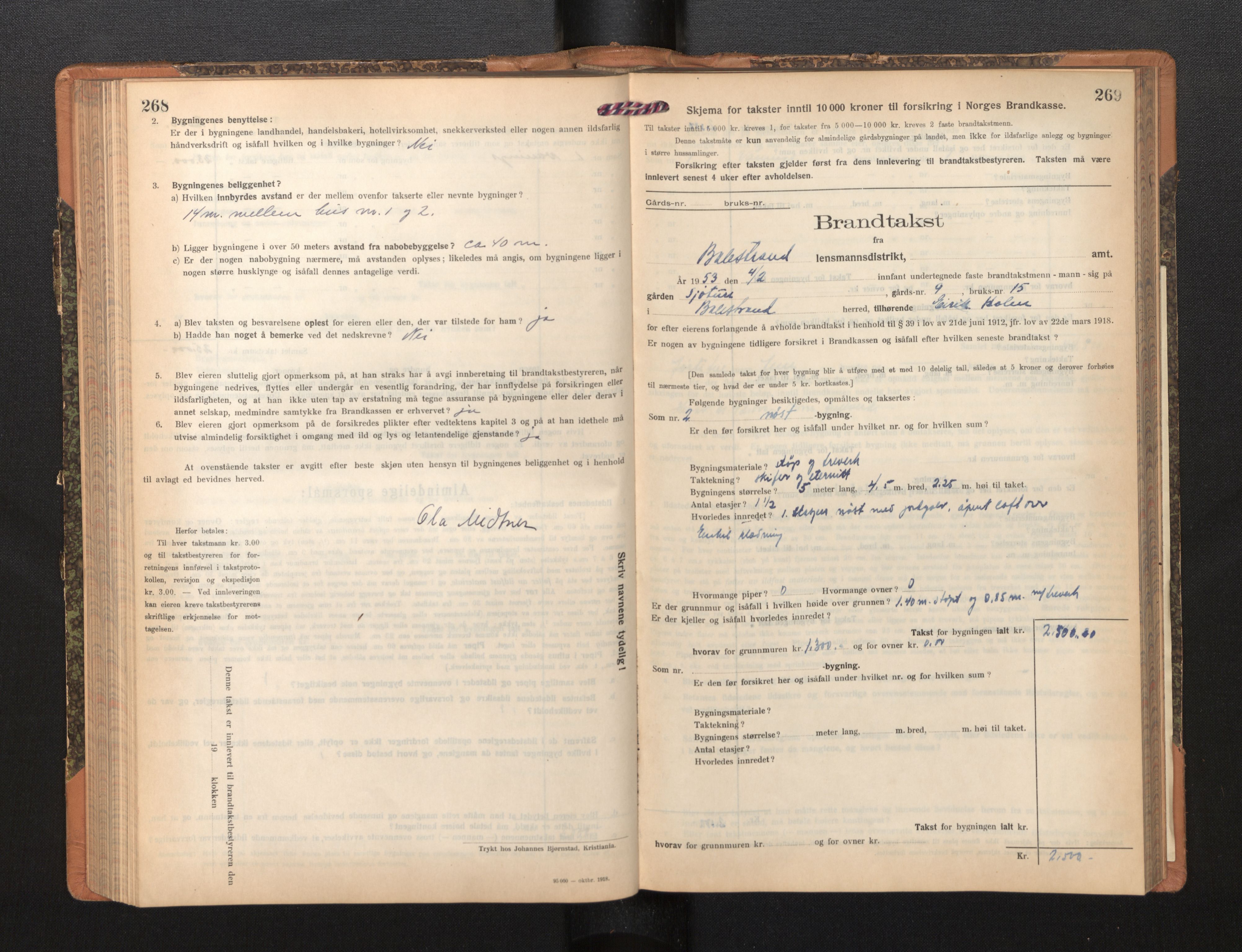 Lensmannen i Balestrand, SAB/A-26501/0012/L0003: Branntakstprotokoll, skjematakst, 1920-1955, p. 268-269