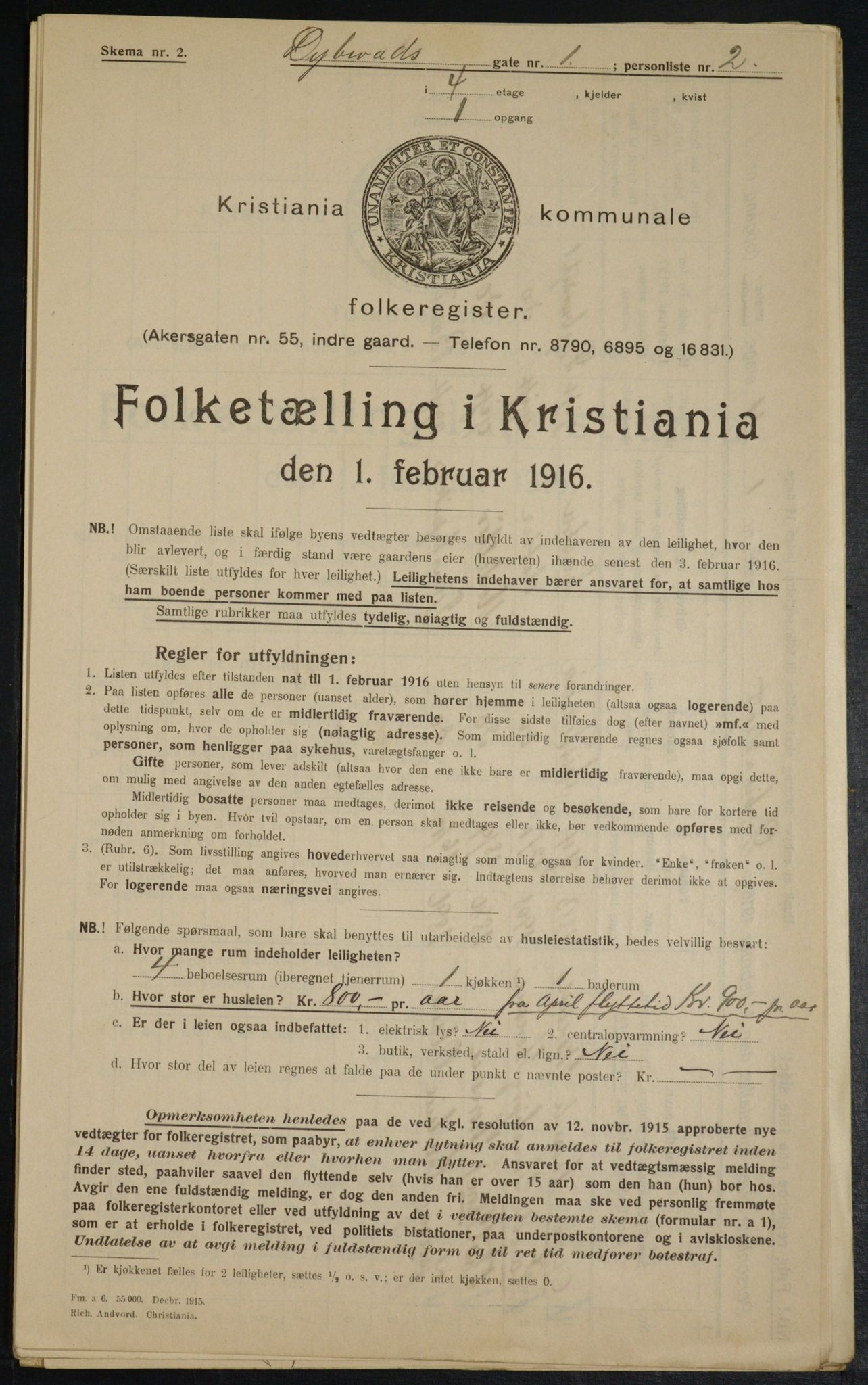 OBA, Municipal Census 1916 for Kristiania, 1916, p. 17520