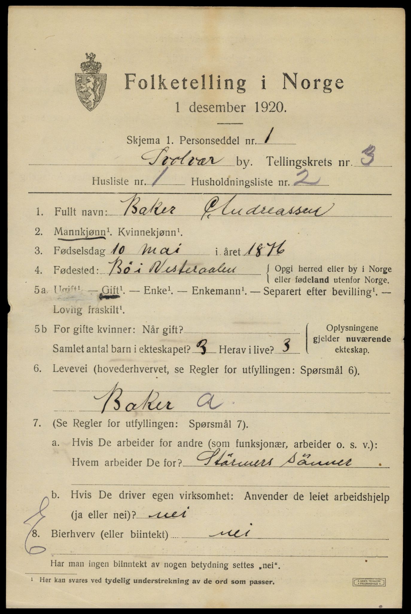 SAT, 1920 census for Svolvær, 1920, p. 3982