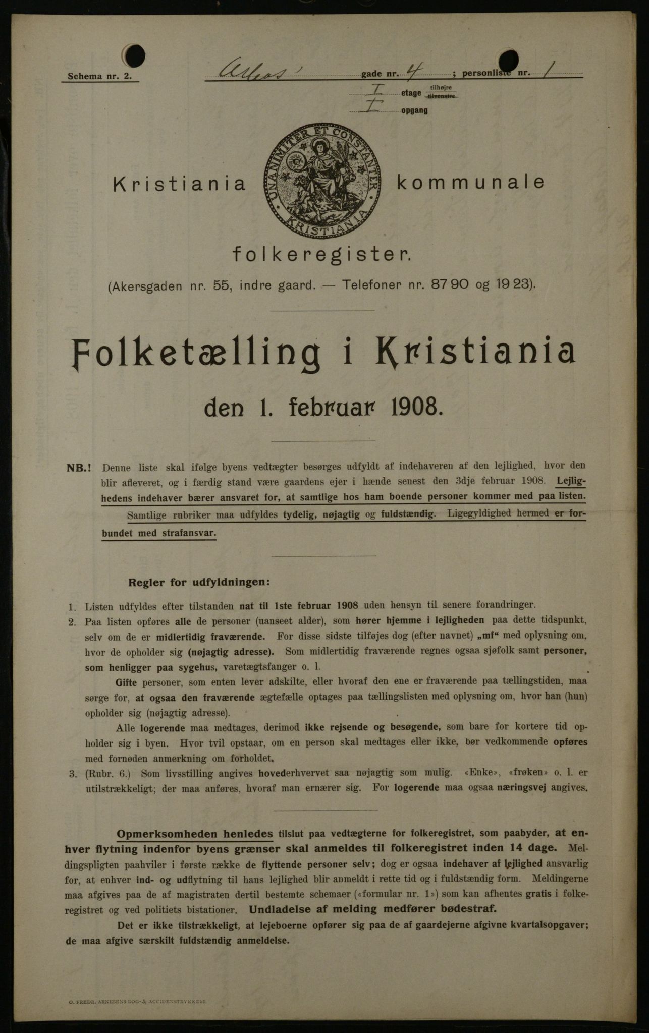OBA, Municipal Census 1908 for Kristiania, 1908, p. 2045