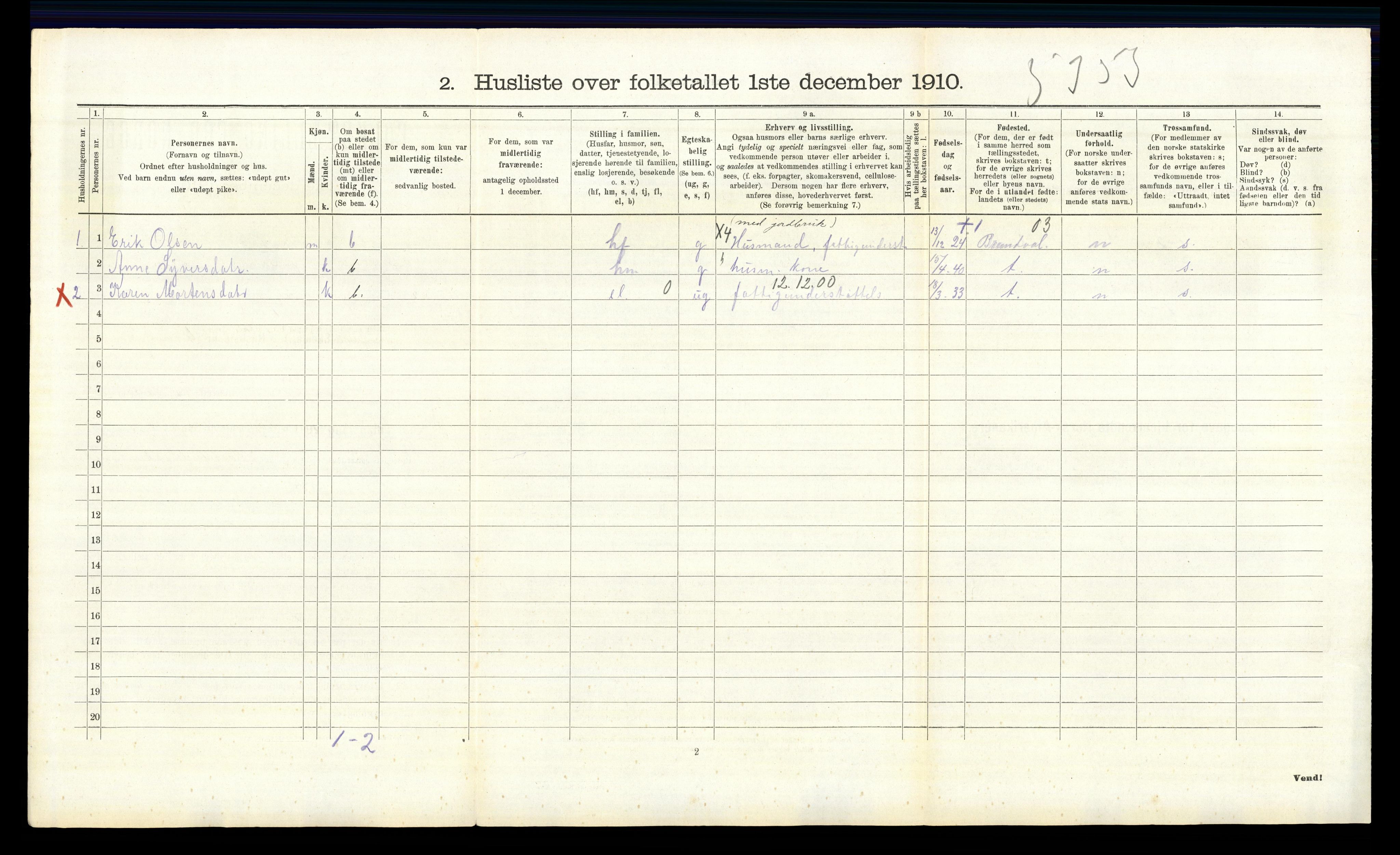 RA, 1910 census for Vinger, 1910, p. 1014