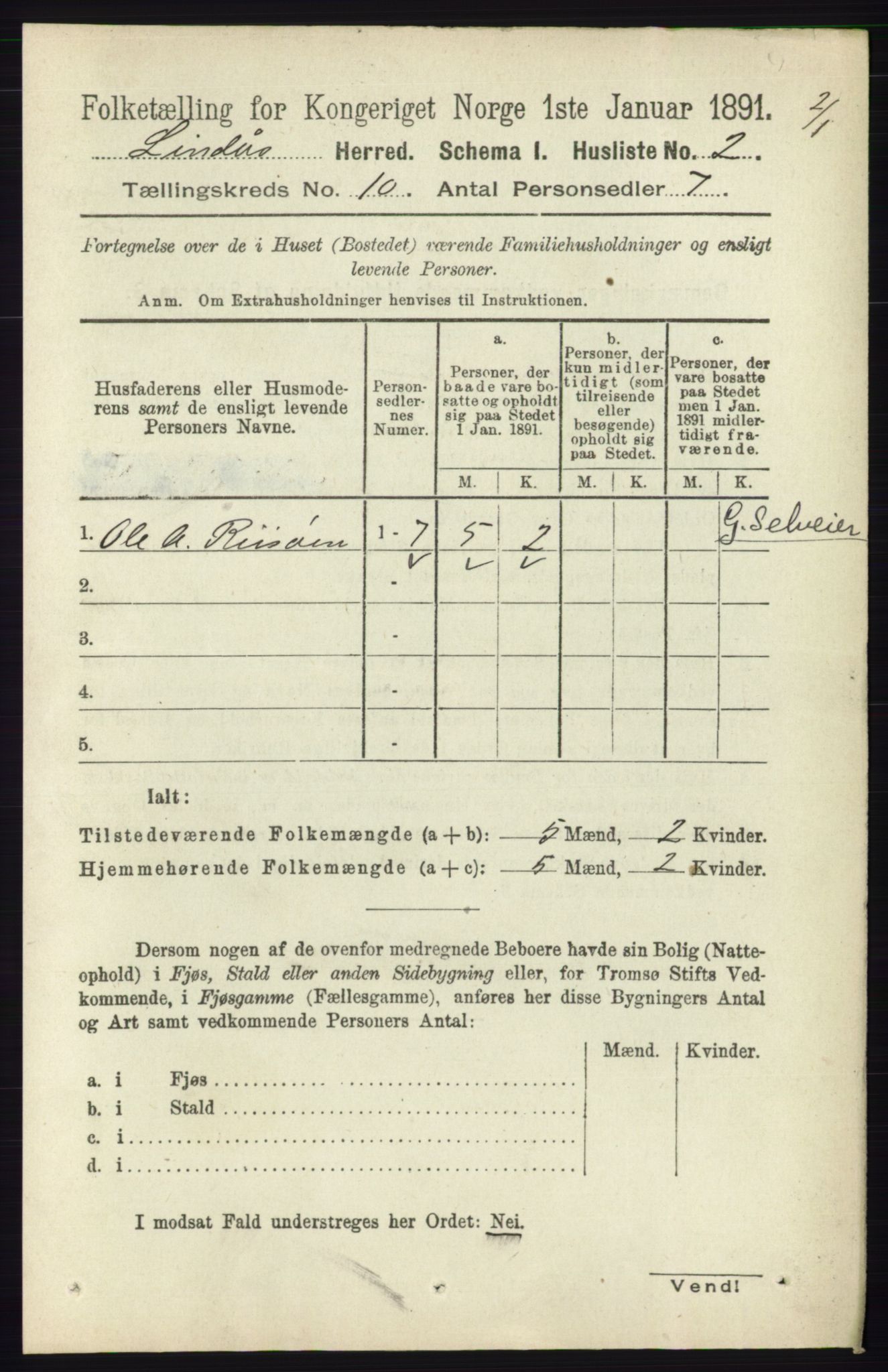 RA, 1891 census for 1263 Lindås, 1891, p. 3376