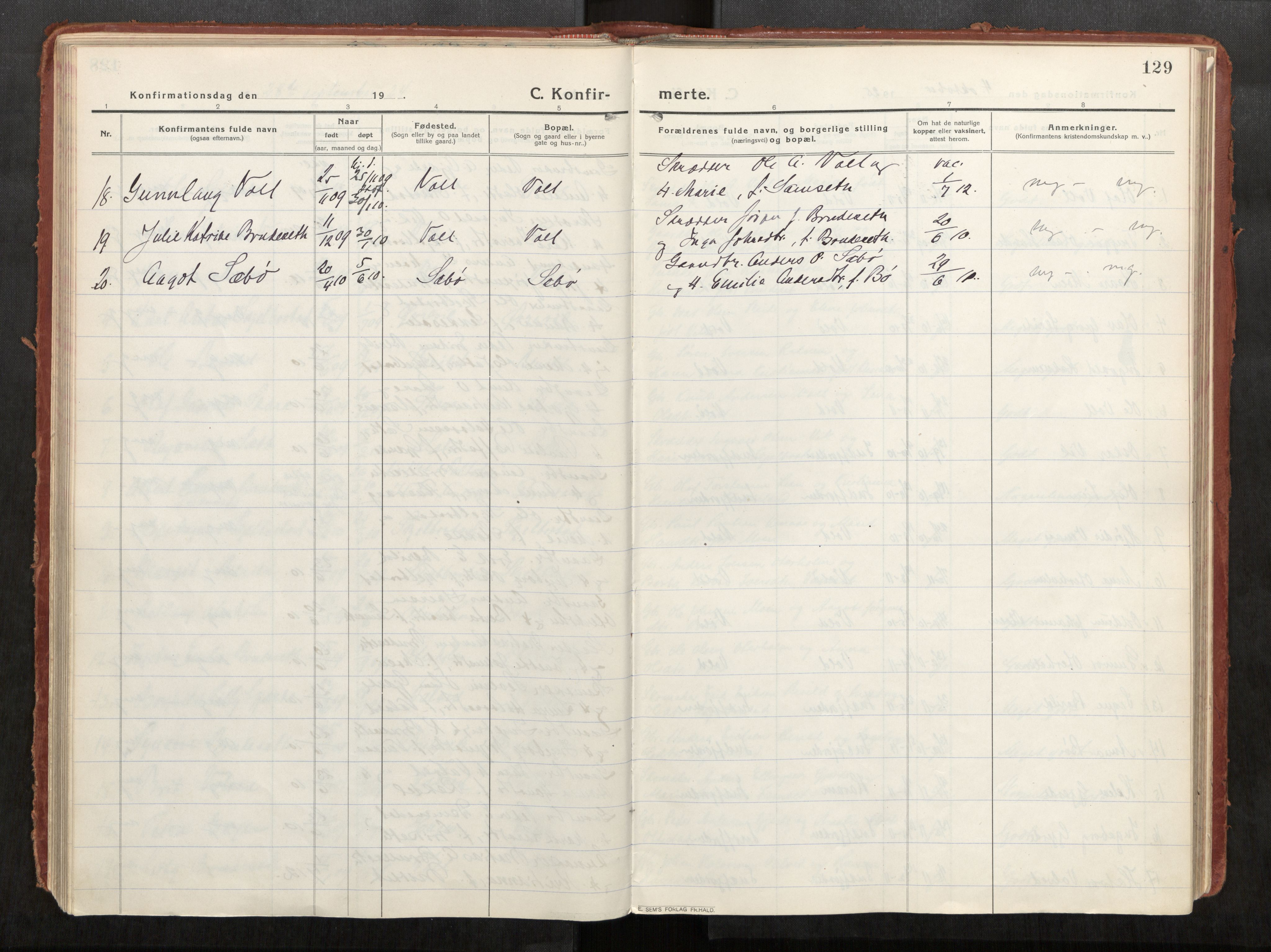 Eid sokneprestkontor, AV/SAT-A-1254: Parish register (official) no. 543A04, 1916-1956, p. 129