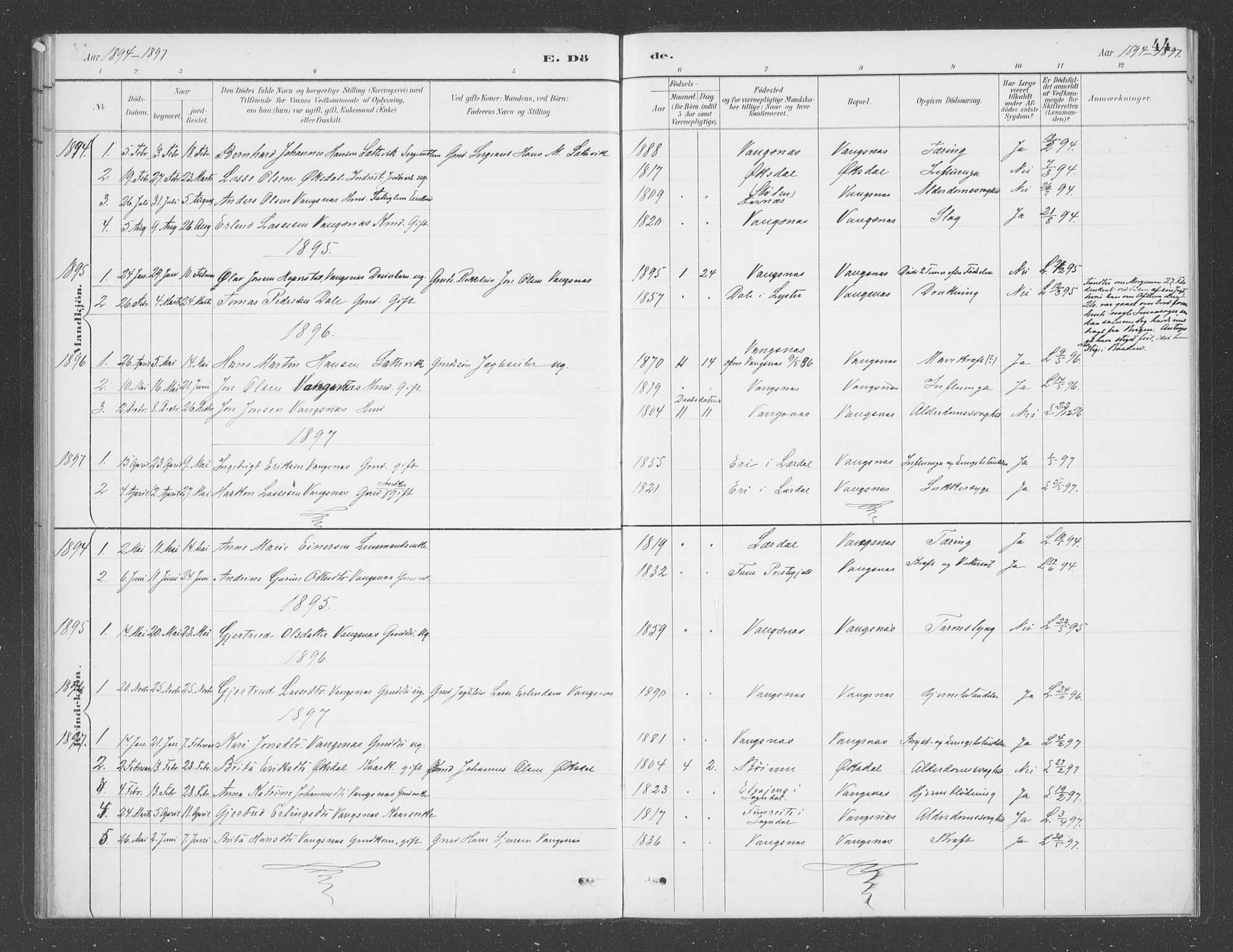 Balestrand sokneprestembete, AV/SAB-A-79601/H/Haa/Haae/L0001: Parish register (official) no. E  1, 1889-1909, p. 44