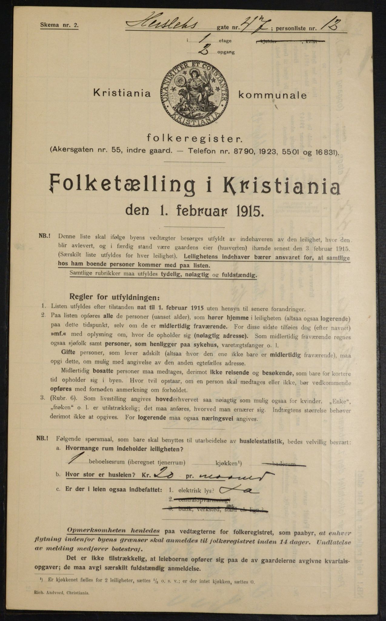 OBA, Municipal Census 1915 for Kristiania, 1915, p. 39435