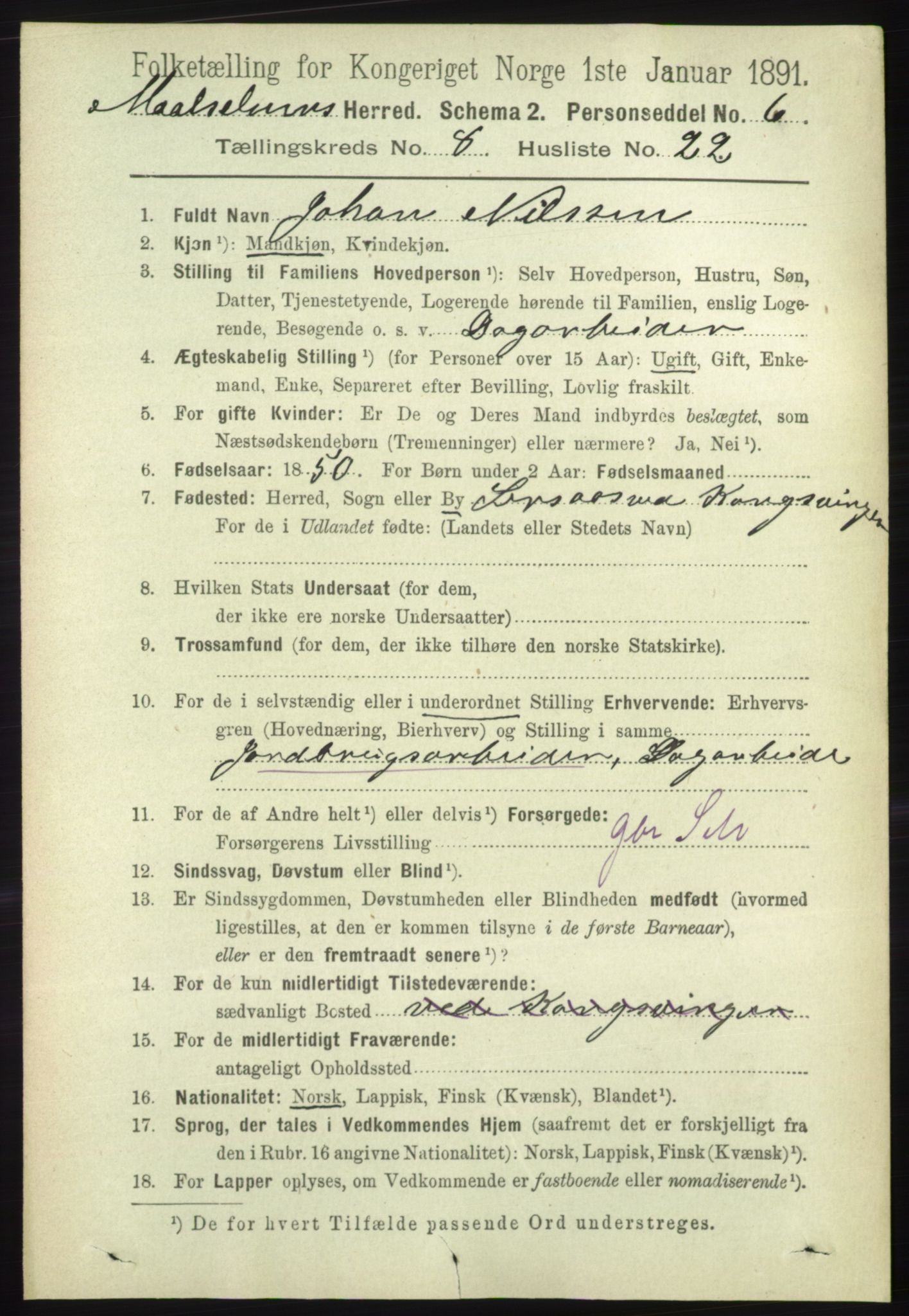RA, 1891 census for 1924 Målselv, 1891, p. 2681