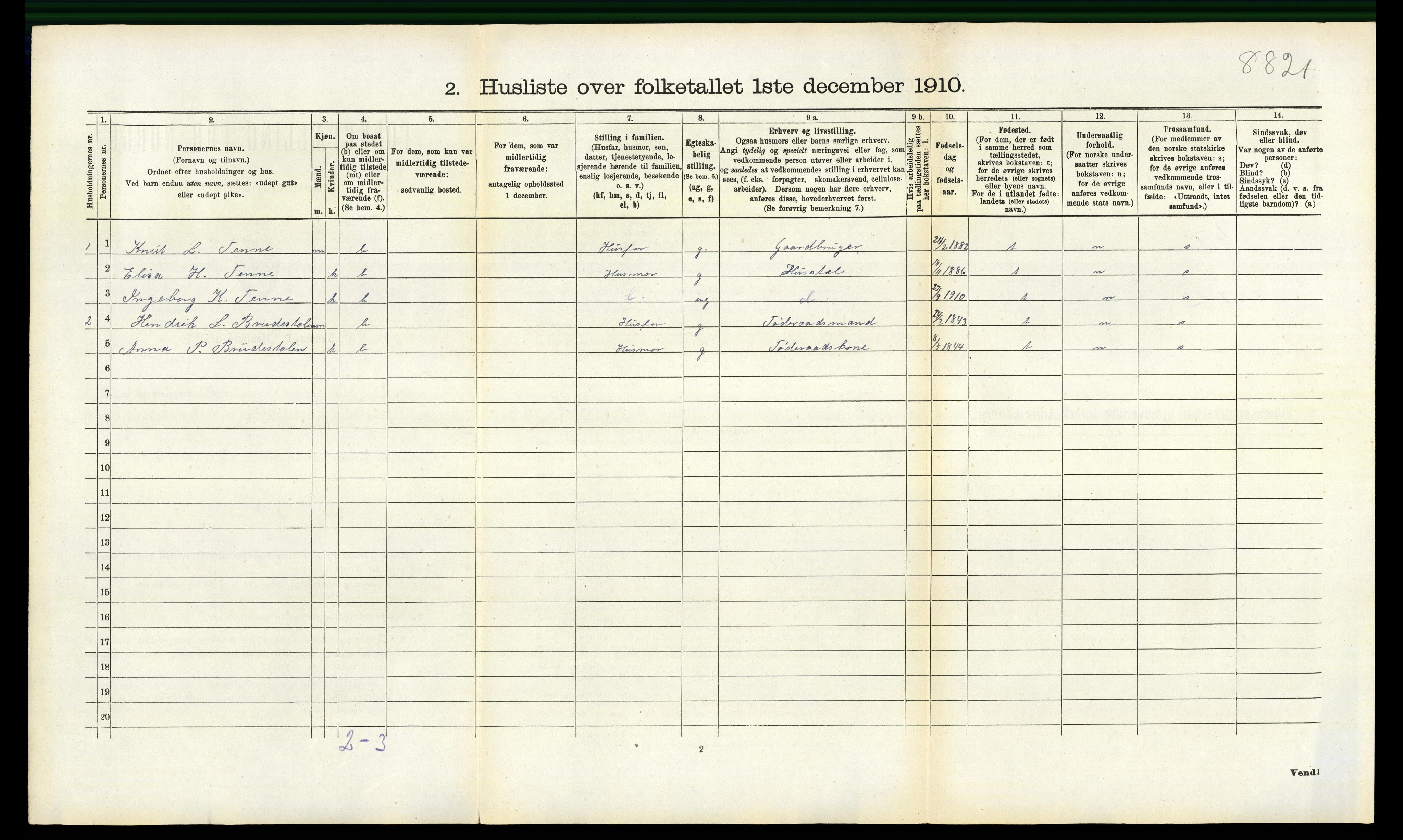 RA, 1910 census for Voss, 1910, p. 1711