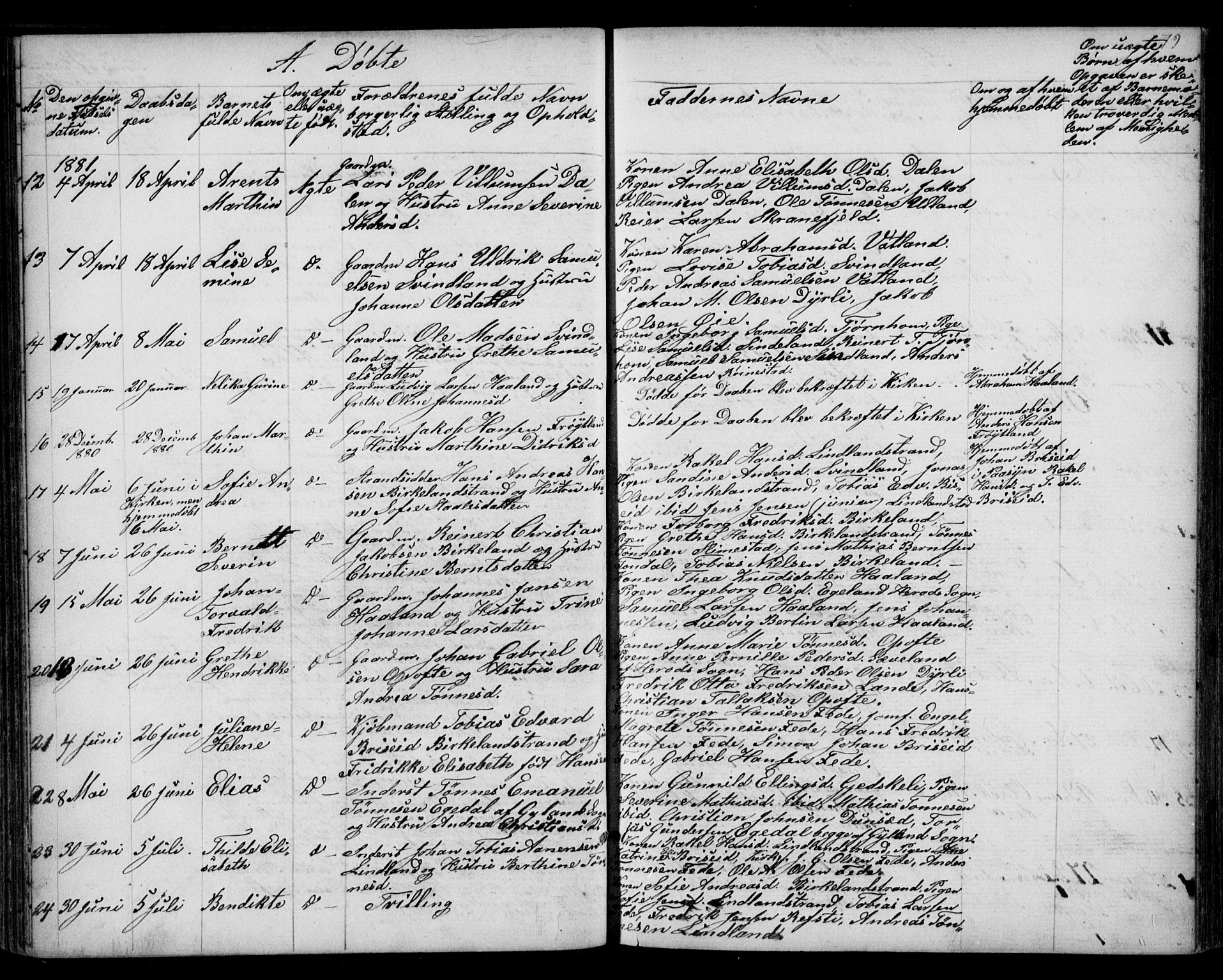 Kvinesdal sokneprestkontor, SAK/1111-0026/F/Fb/Fba/L0003: Parish register (copy) no. B 3, 1858-1893, p. 79