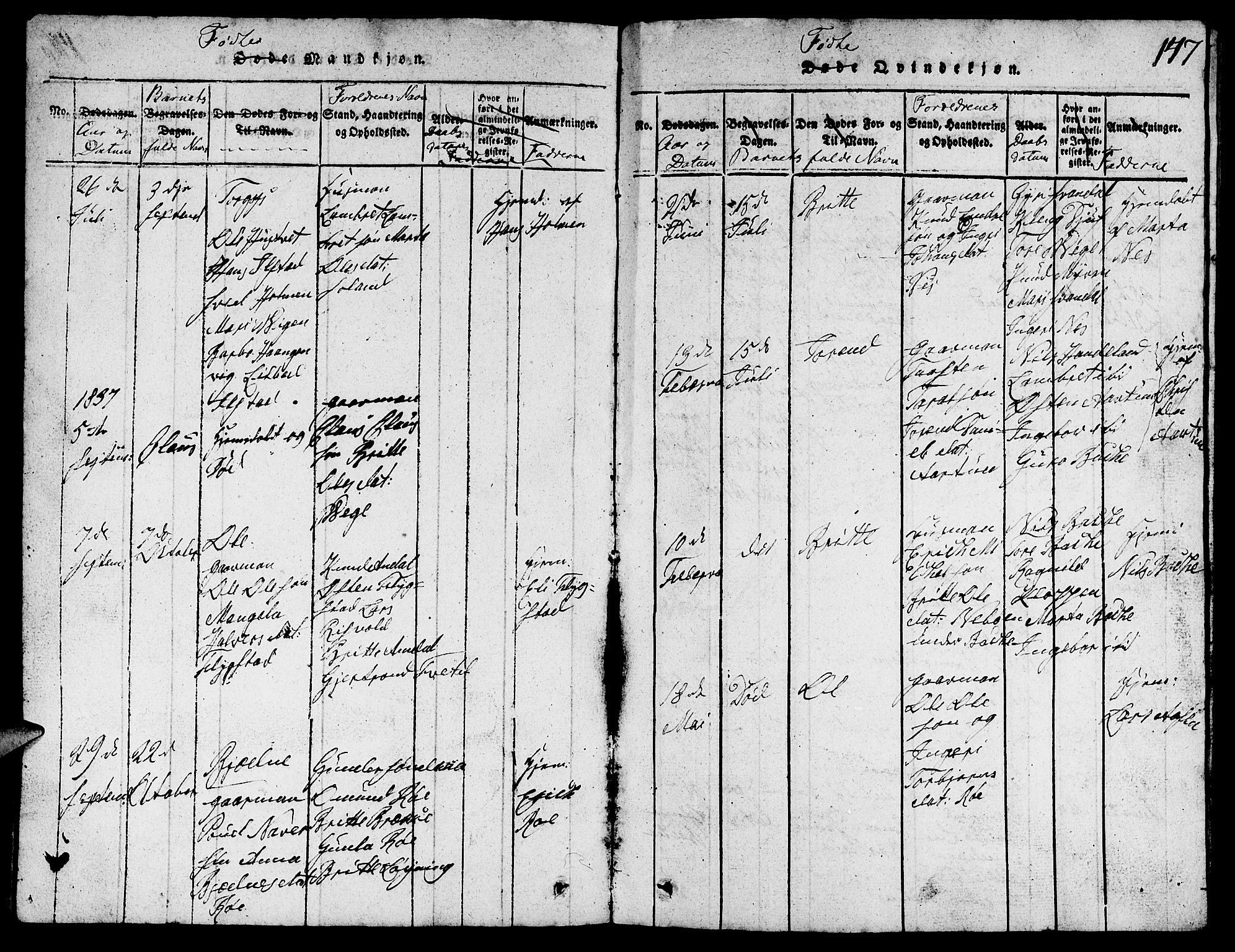 Suldal sokneprestkontor, SAST/A-101845/01/V/L0002: Parish register (copy) no. B 2, 1816-1845, p. 147