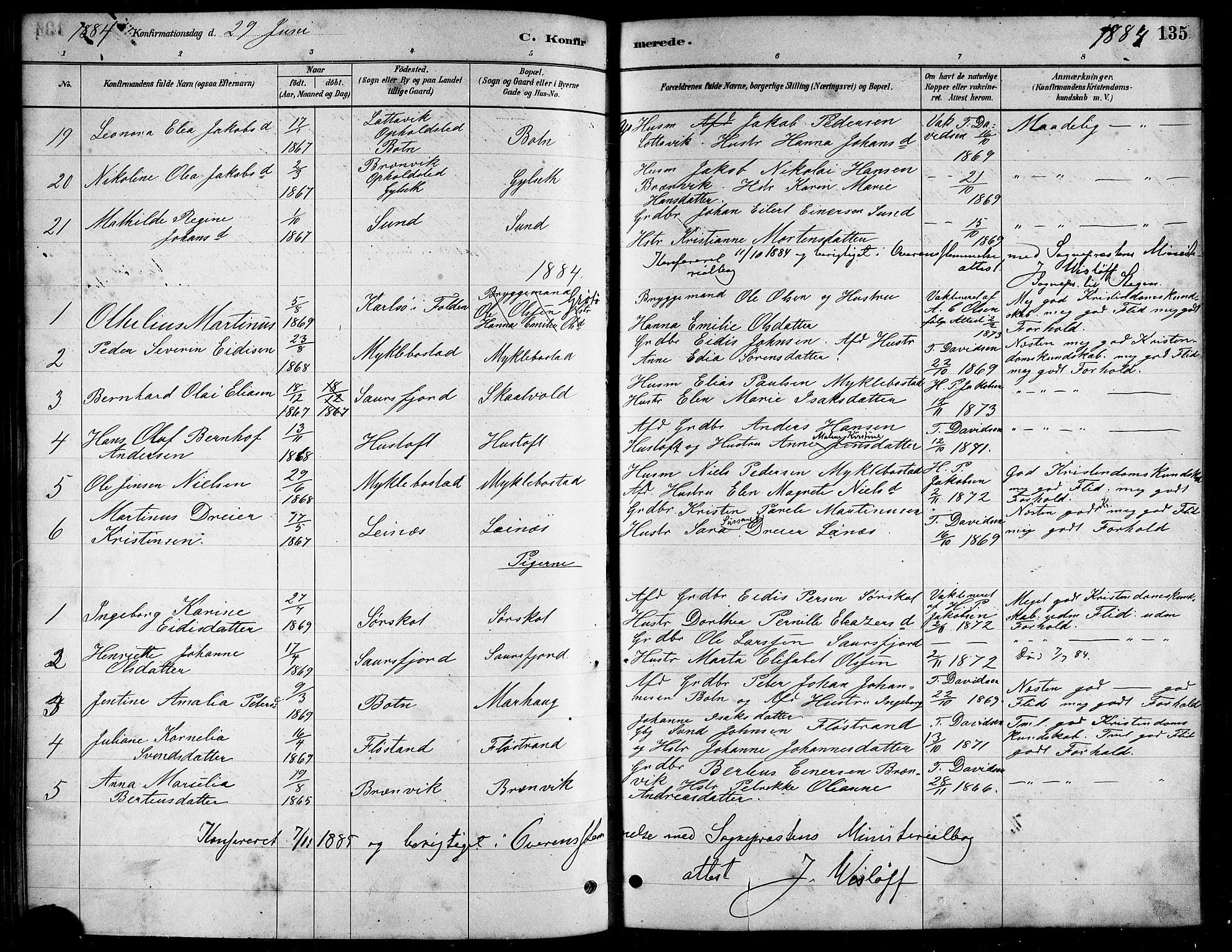 Ministerialprotokoller, klokkerbøker og fødselsregistre - Nordland, AV/SAT-A-1459/857/L0828: Parish register (copy) no. 857C03, 1879-1908, p. 135