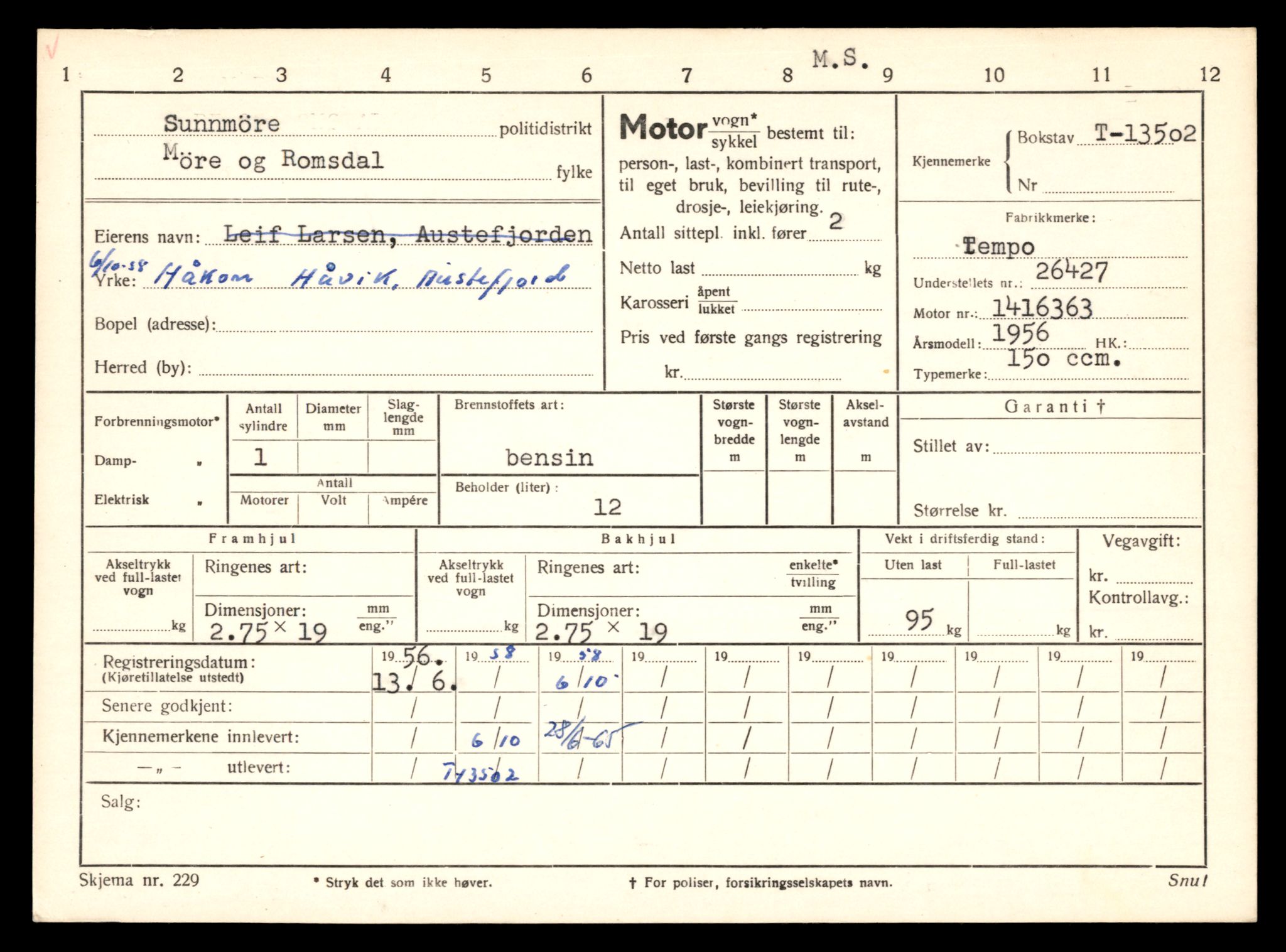 Møre og Romsdal vegkontor - Ålesund trafikkstasjon, AV/SAT-A-4099/F/Fe/L0039: Registreringskort for kjøretøy T 13361 - T 13530, 1927-1998, p. 2520
