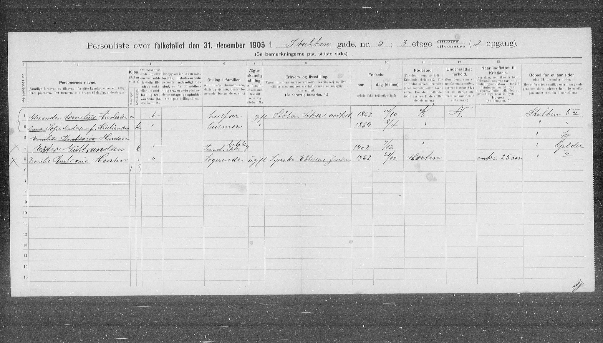 OBA, Municipal Census 1905 for Kristiania, 1905, p. 54705