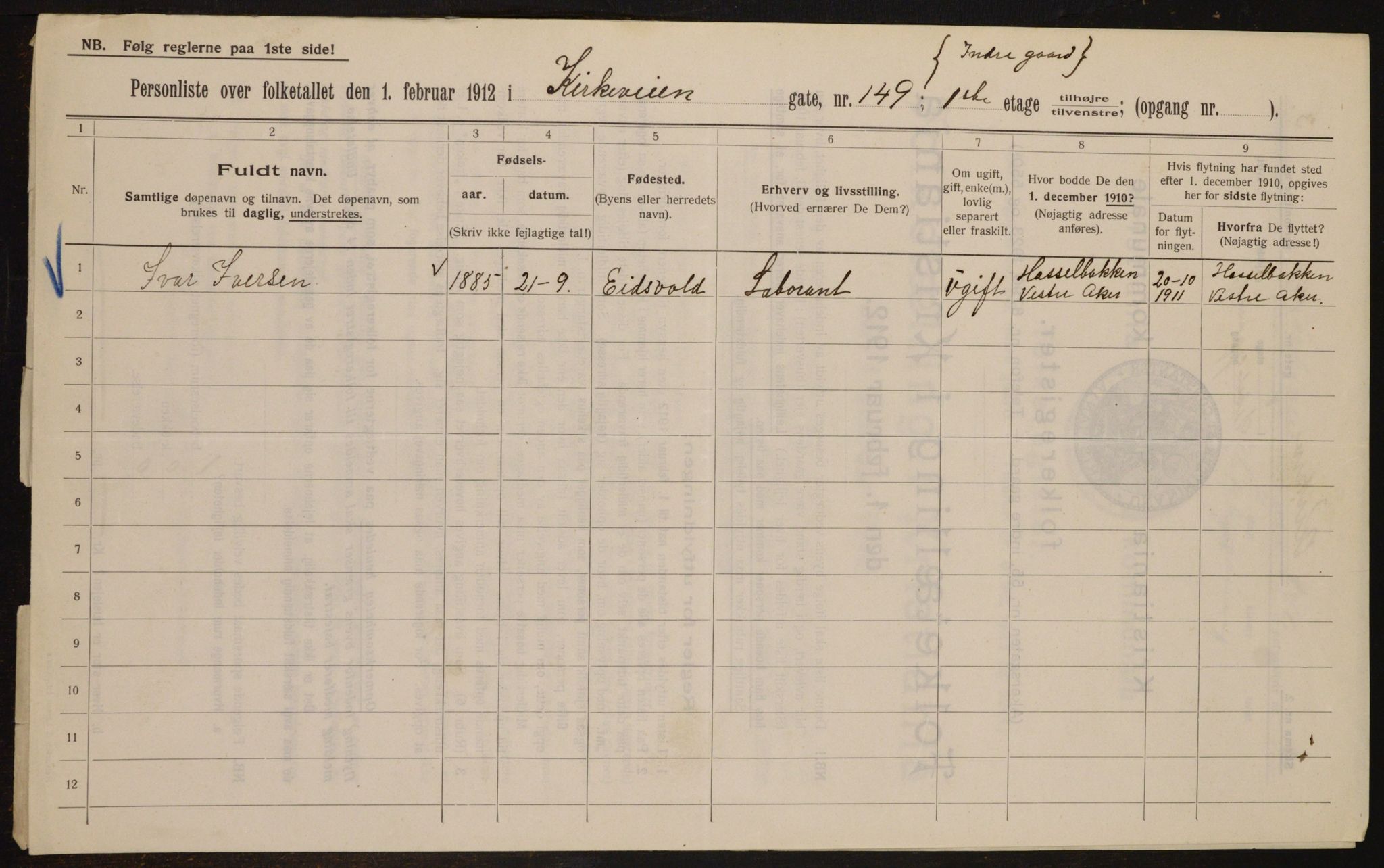 OBA, Municipal Census 1912 for Kristiania, 1912, p. 51718