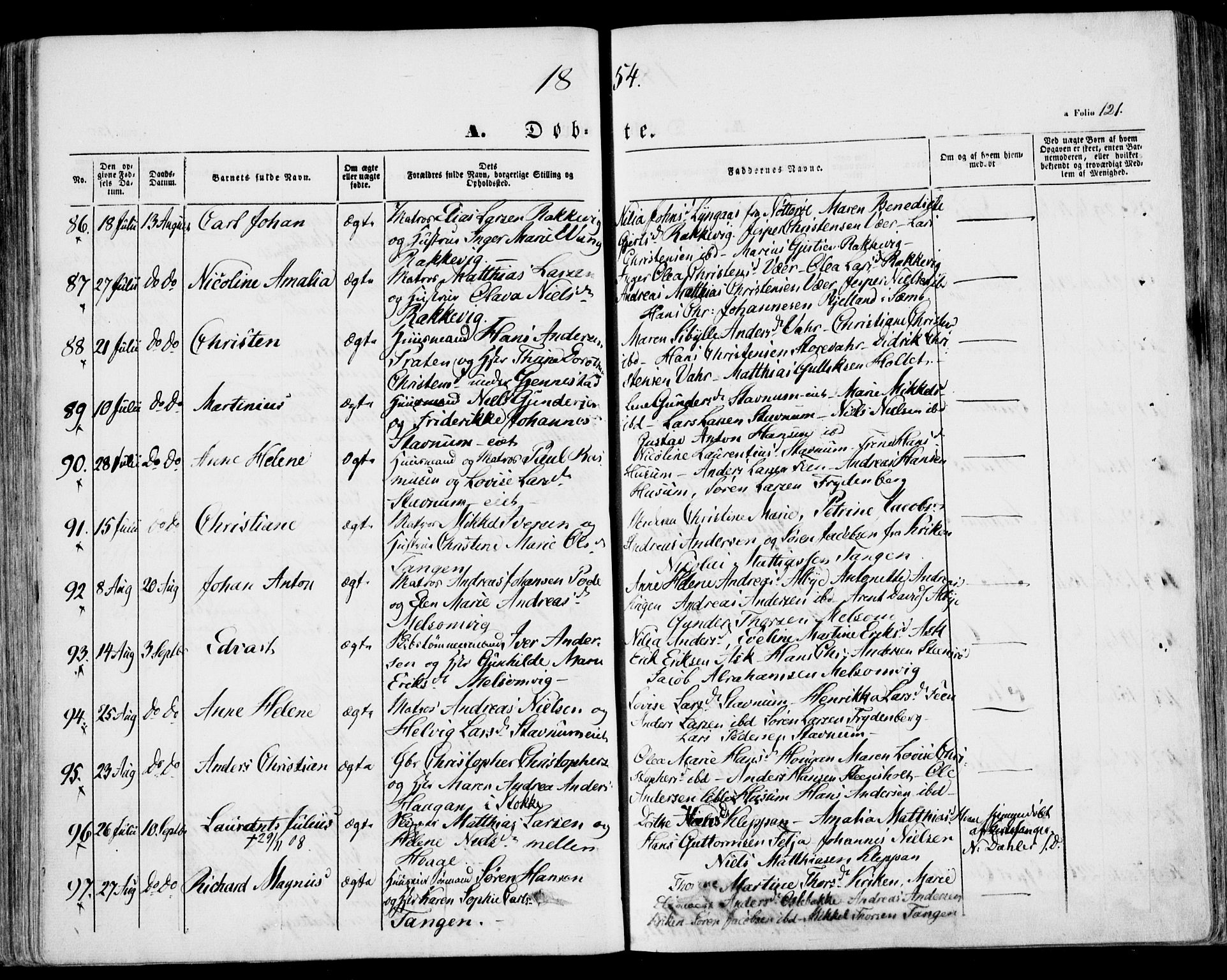 Stokke kirkebøker, AV/SAKO-A-320/F/Fa/L0007: Parish register (official) no. I 7, 1844-1857, p. 121