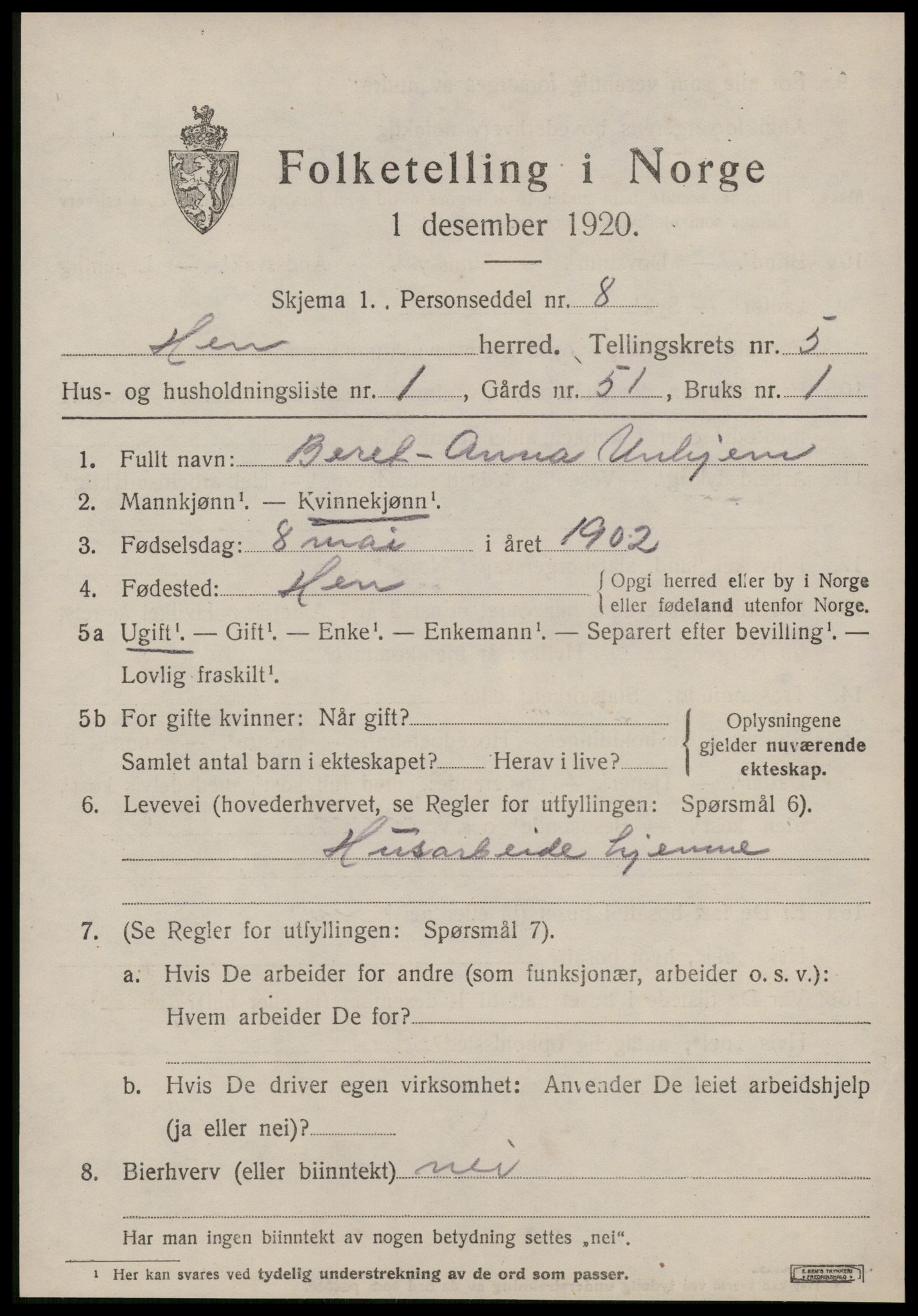 SAT, 1920 census for Hen, 1920, p. 2338