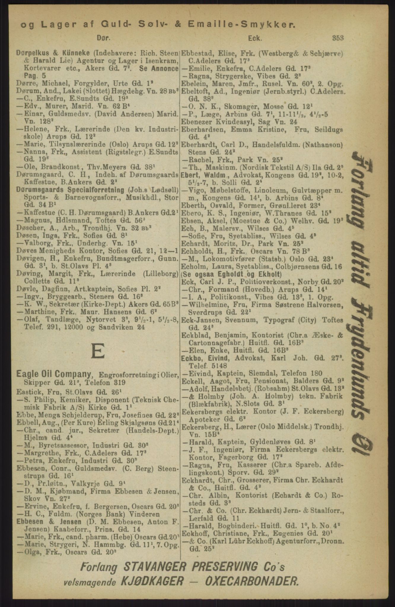 Kristiania/Oslo adressebok, PUBL/-, 1911, p. 353