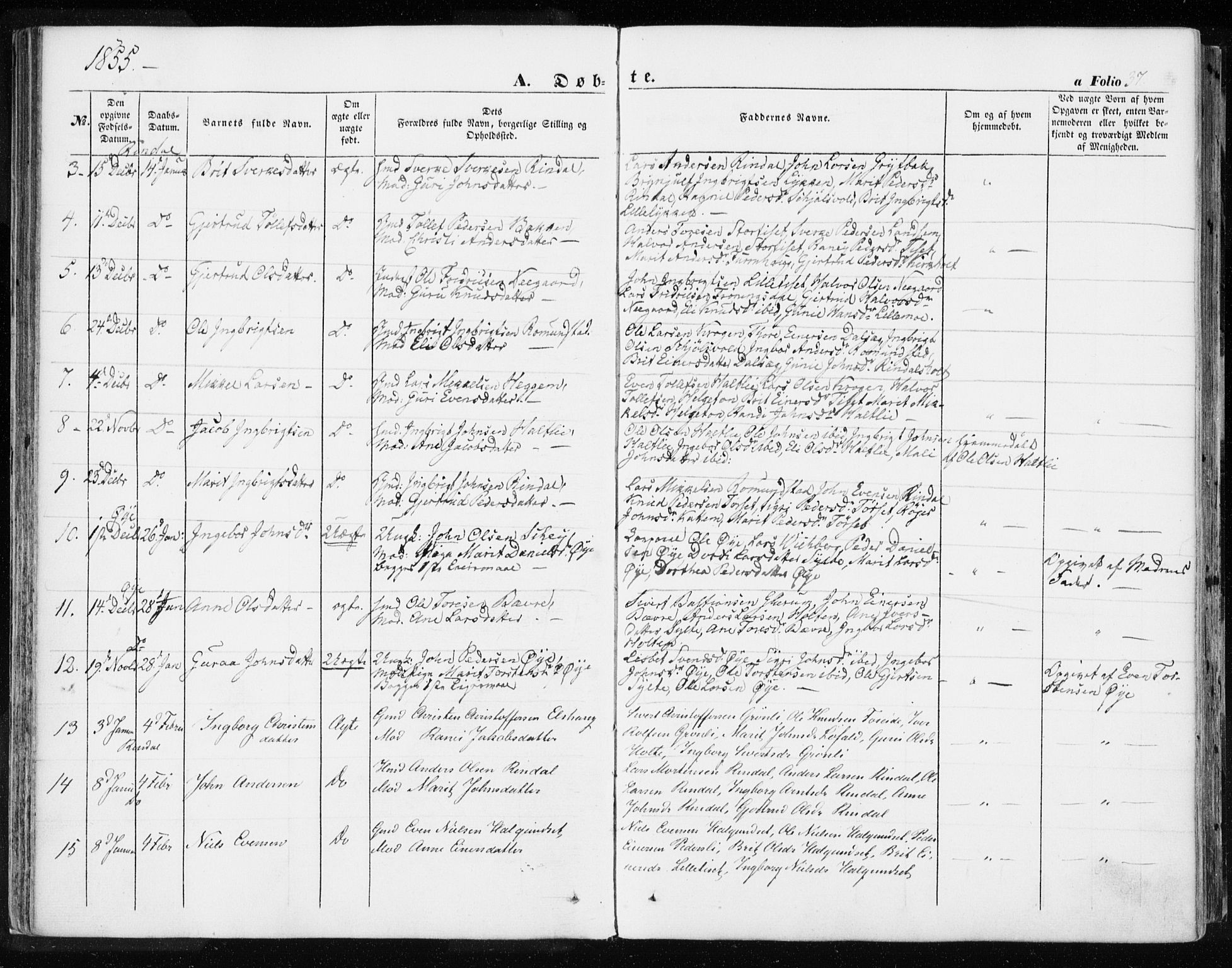 Ministerialprotokoller, klokkerbøker og fødselsregistre - Møre og Romsdal, AV/SAT-A-1454/595/L1044: Parish register (official) no. 595A06, 1852-1863, p. 37