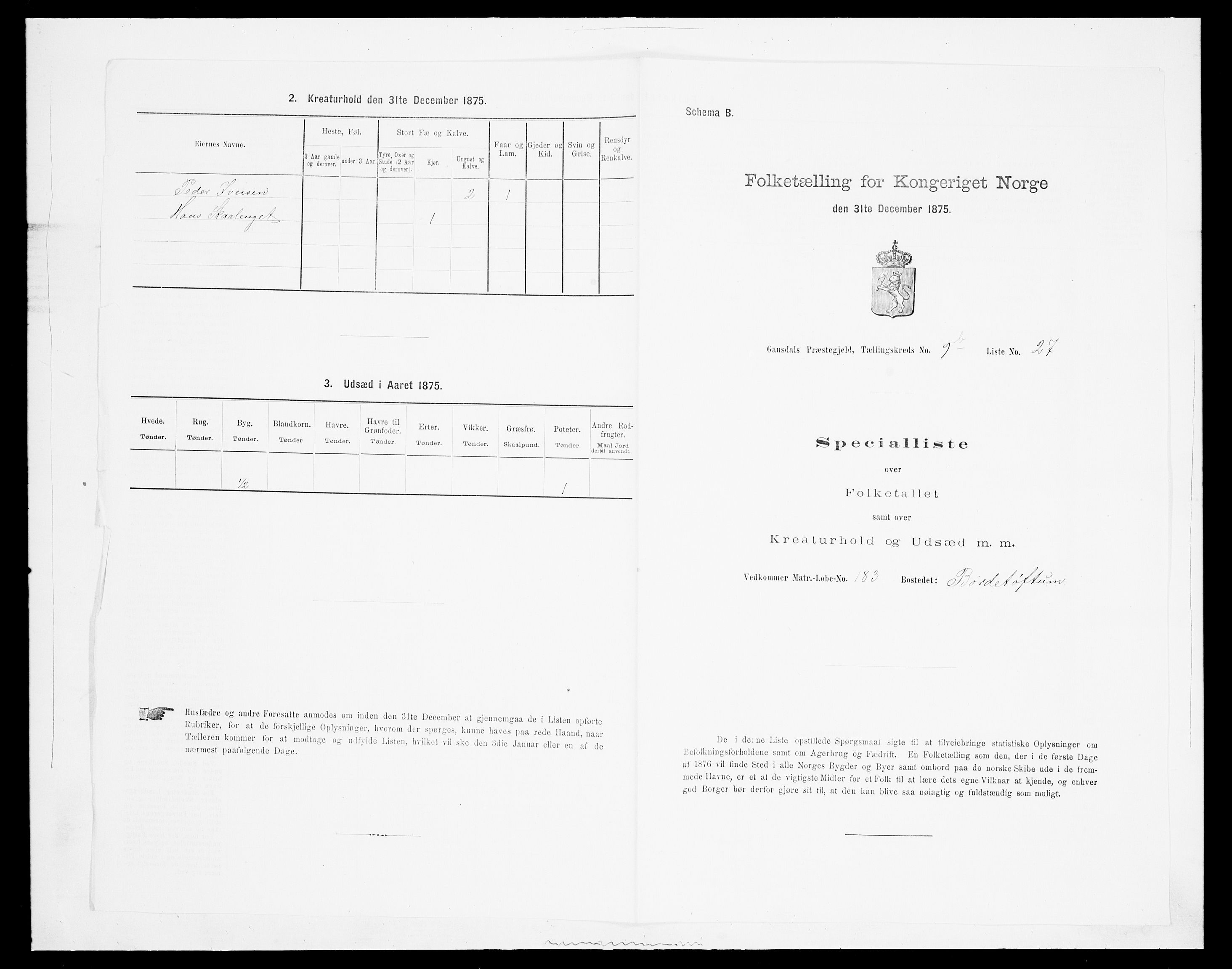 SAH, 1875 census for 0522P Gausdal, 1875, p. 1648