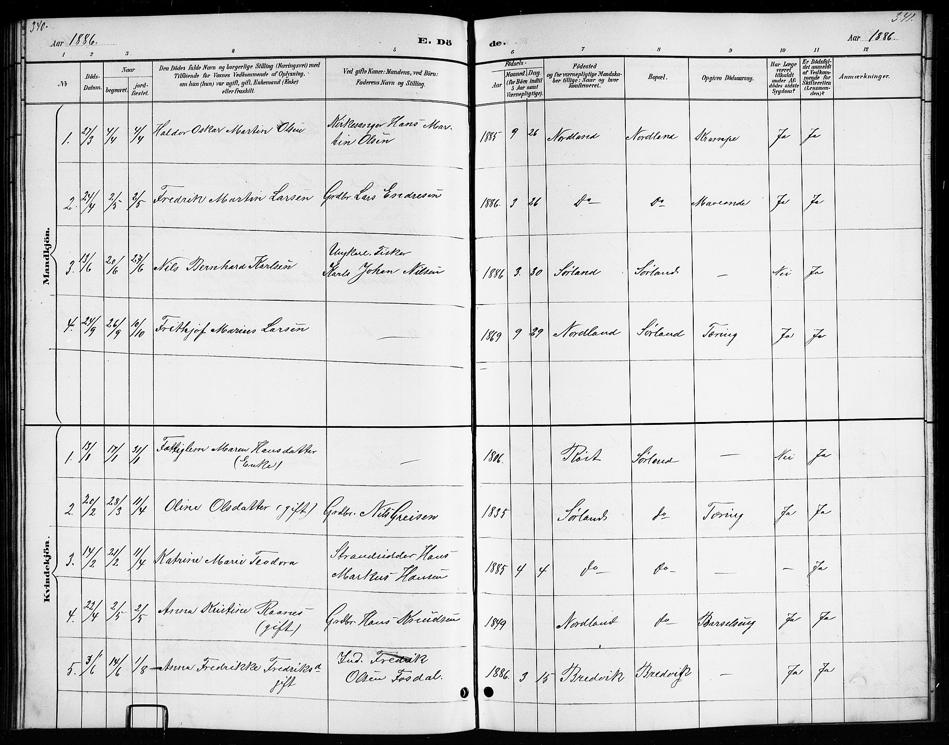 Ministerialprotokoller, klokkerbøker og fødselsregistre - Nordland, SAT/A-1459/807/L0123: Parish register (copy) no. 807C01, 1884-1910, p. 340-341
