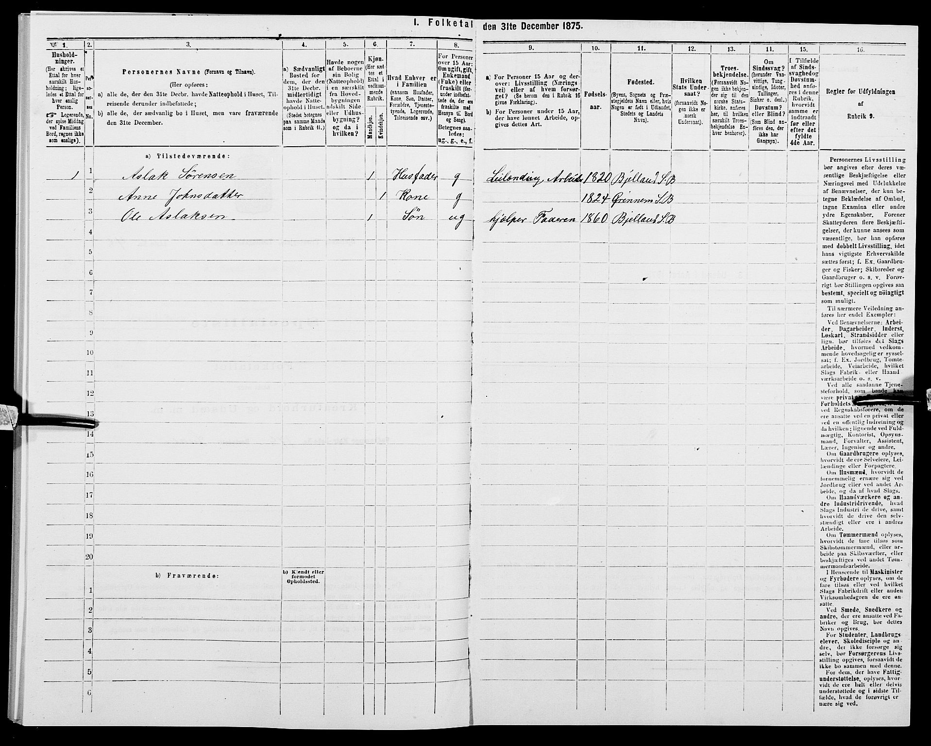 SAK, 1875 census for 1024P Bjelland, 1875, p. 130