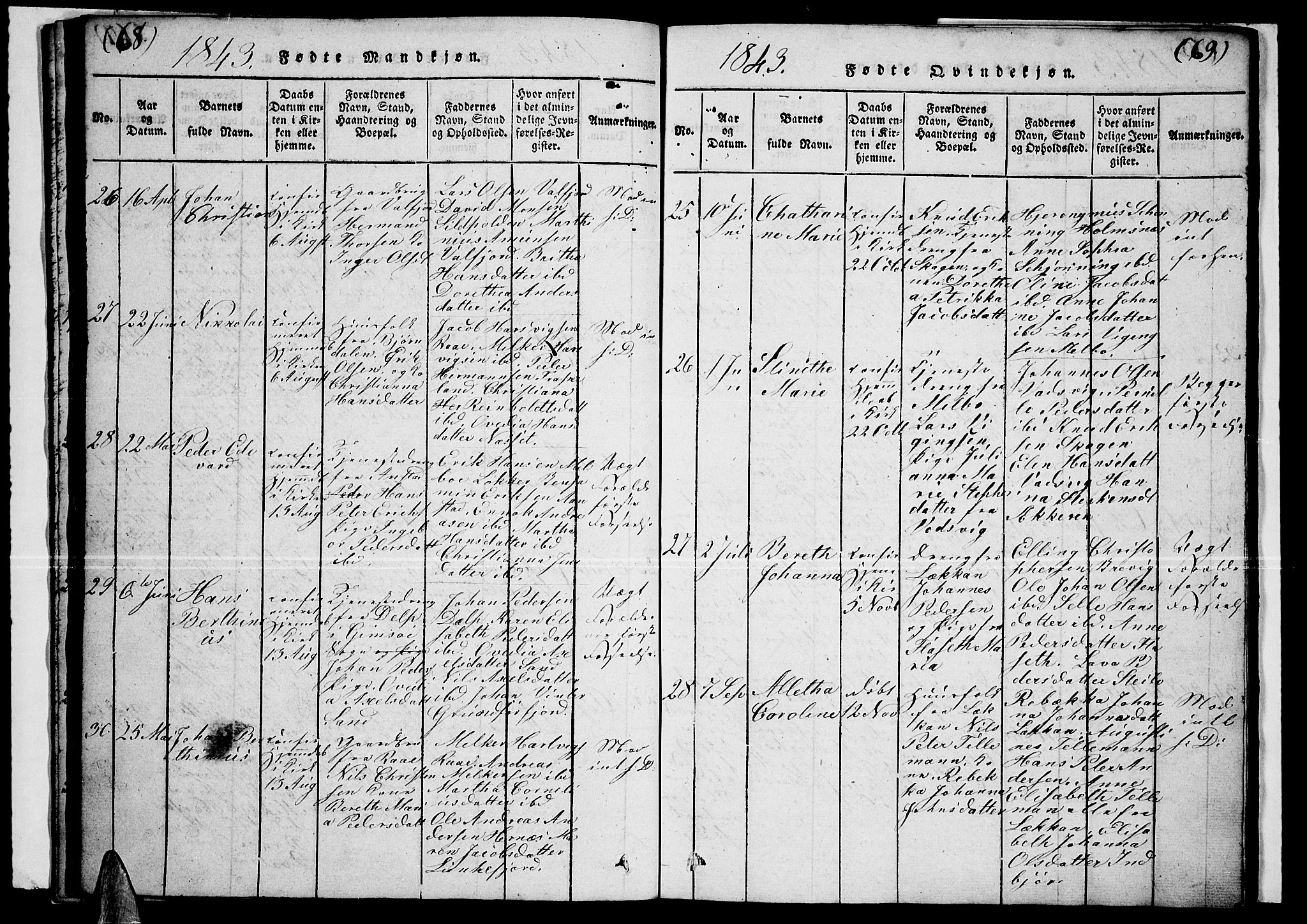 Ministerialprotokoller, klokkerbøker og fødselsregistre - Nordland, AV/SAT-A-1459/888/L1263: Parish register (copy) no. 888C02 /1, 1820-1850, p. 68-69