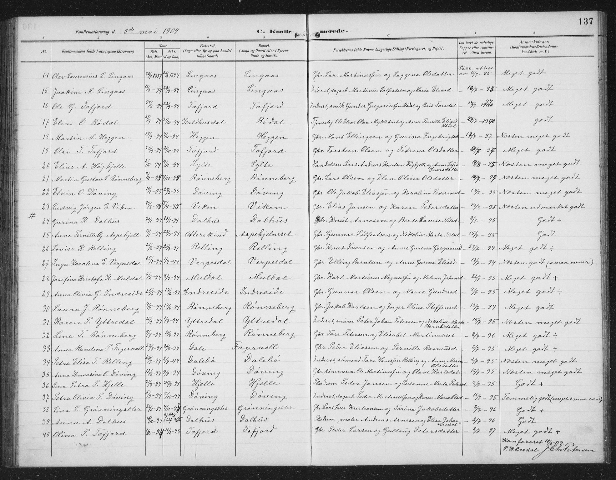 Ministerialprotokoller, klokkerbøker og fødselsregistre - Møre og Romsdal, AV/SAT-A-1454/519/L0264: Parish register (copy) no. 519C05, 1892-1910, p. 137