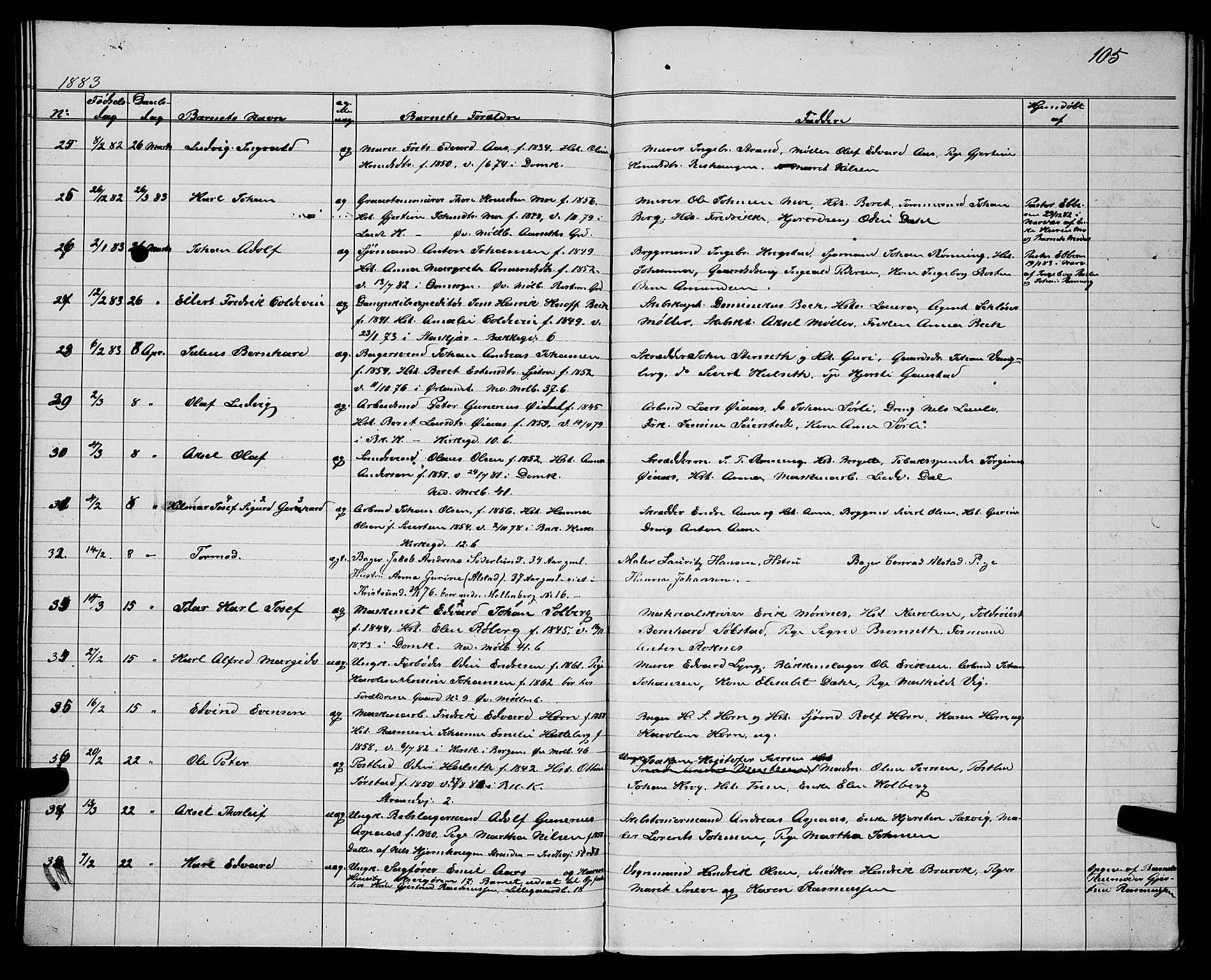 Ministerialprotokoller, klokkerbøker og fødselsregistre - Sør-Trøndelag, AV/SAT-A-1456/604/L0220: Parish register (copy) no. 604C03, 1870-1885, p. 105