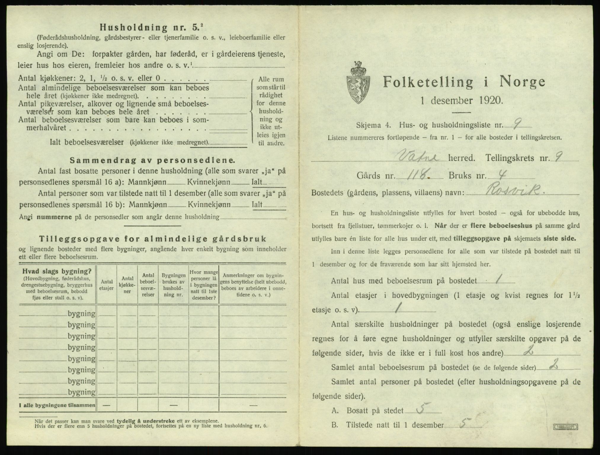 SAT, 1920 census for Vatne, 1920, p. 520