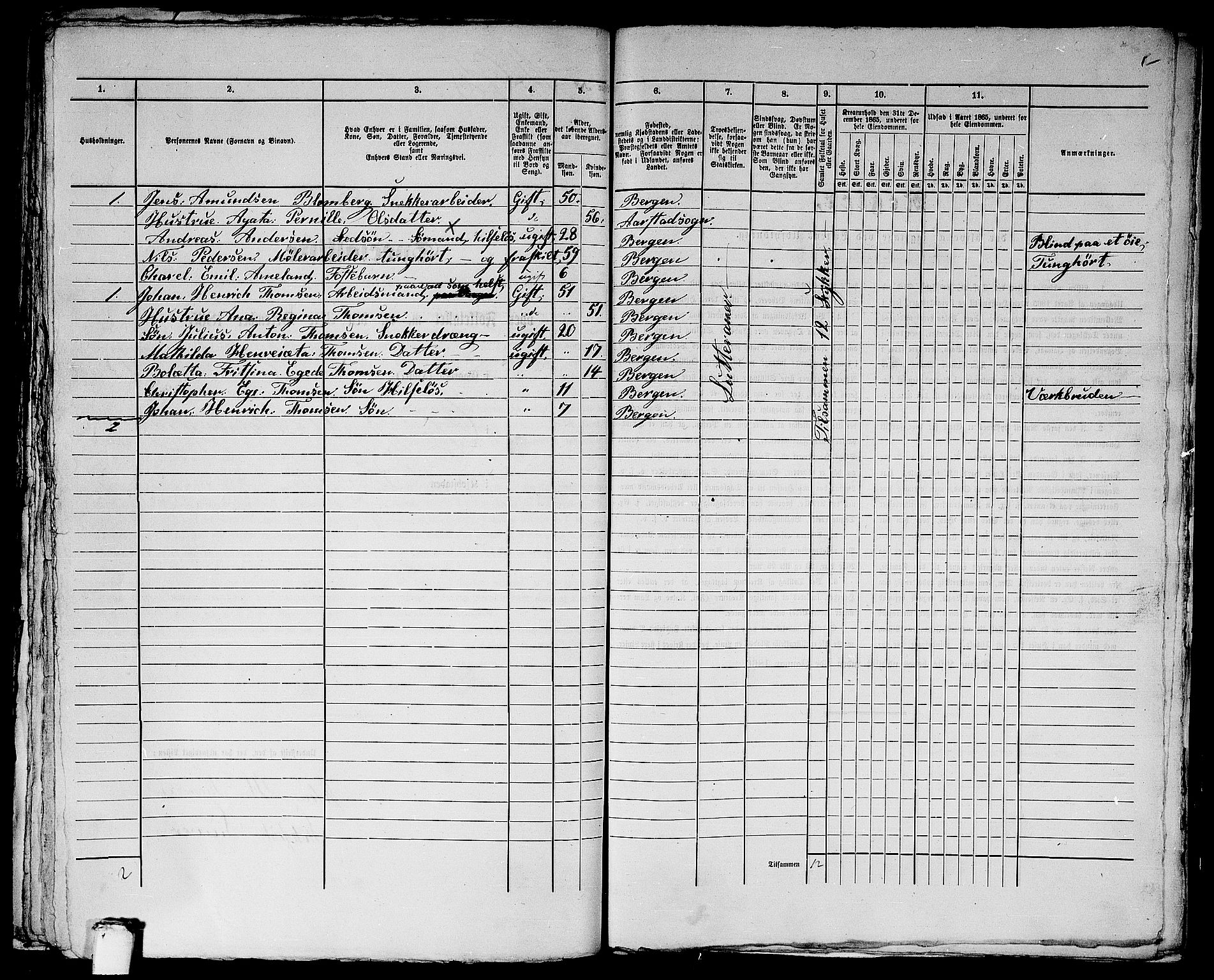 RA, 1865 census for Bergen, 1865, p. 3056