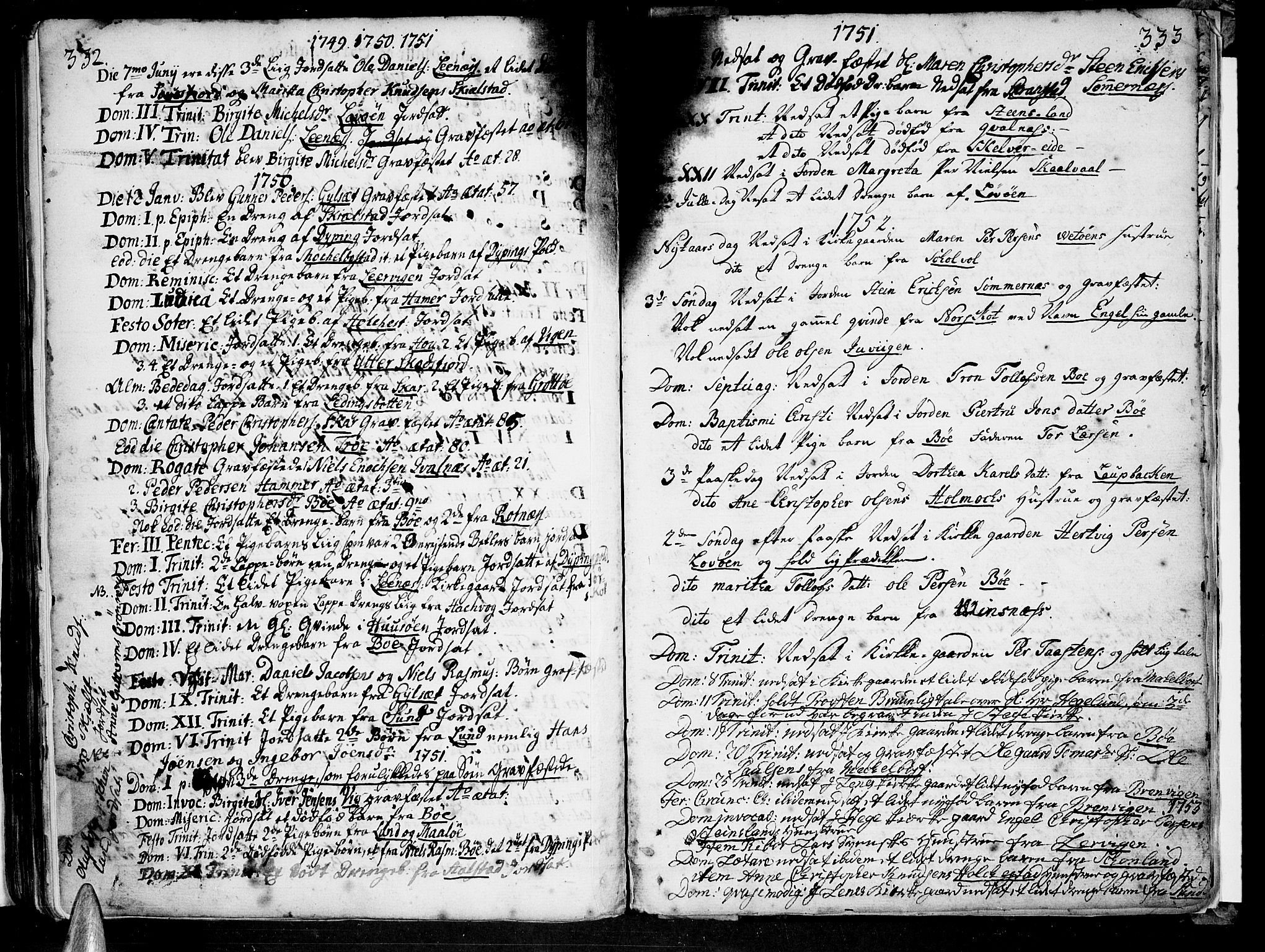 Ministerialprotokoller, klokkerbøker og fødselsregistre - Nordland, AV/SAT-A-1459/855/L0795: Parish register (official) no. 855A03, 1748-1776, p. 332-333