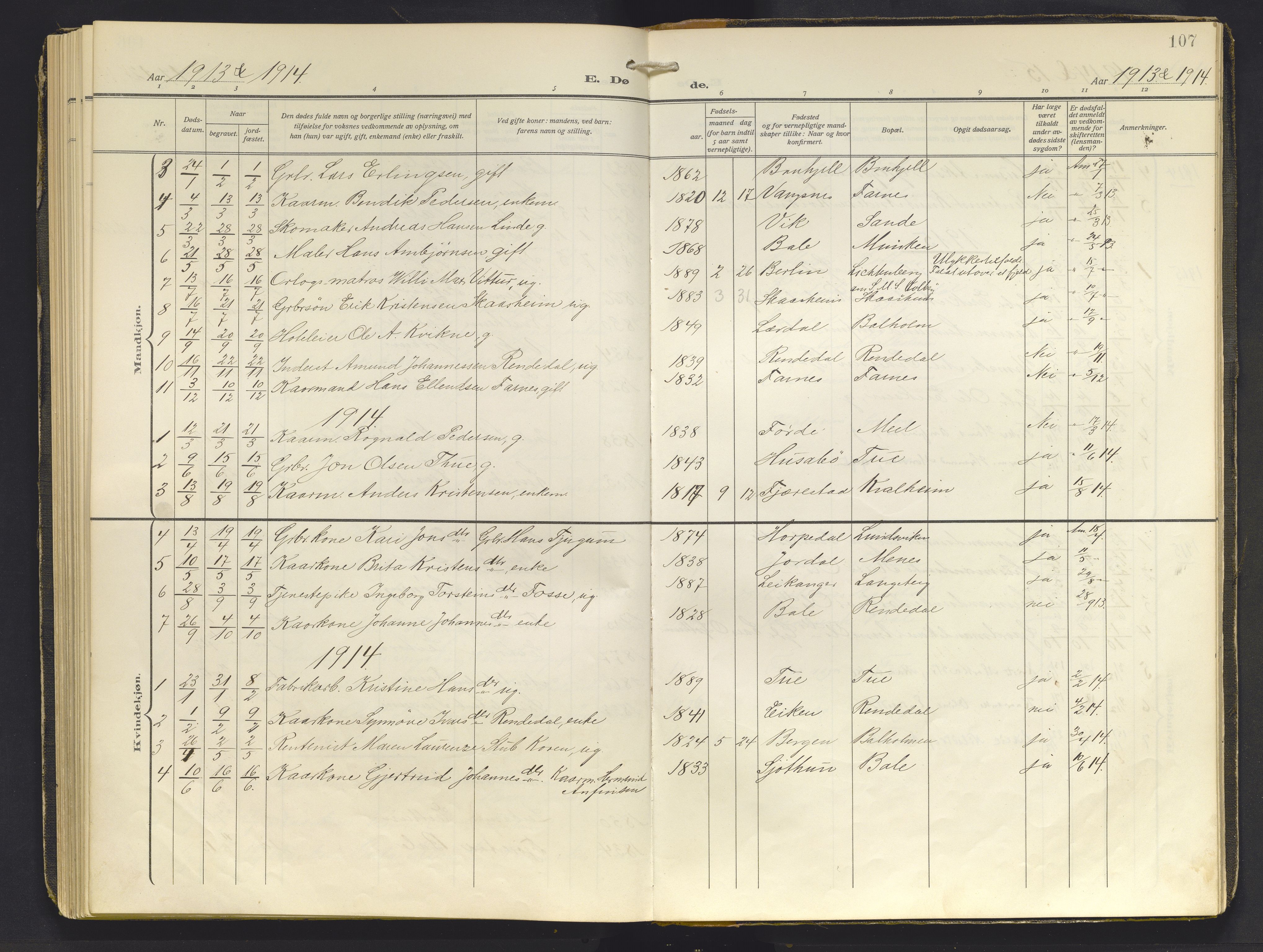 Balestrand sokneprestembete, AV/SAB-A-79601/H/Haa/Haab/L0002: Parish register (official) no. B 2, 1911-1932, p. 107