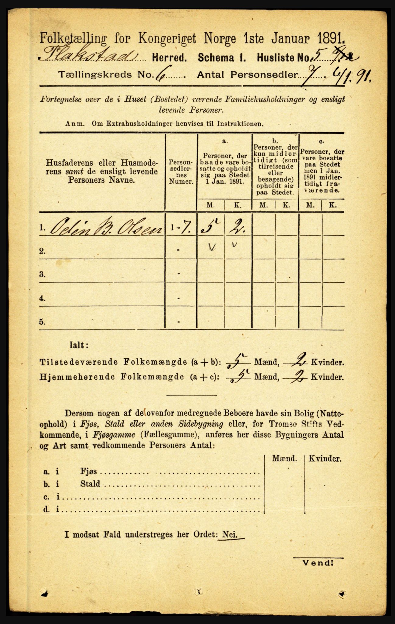 RA, 1891 census for 1859 Flakstad, 1891, p. 2932