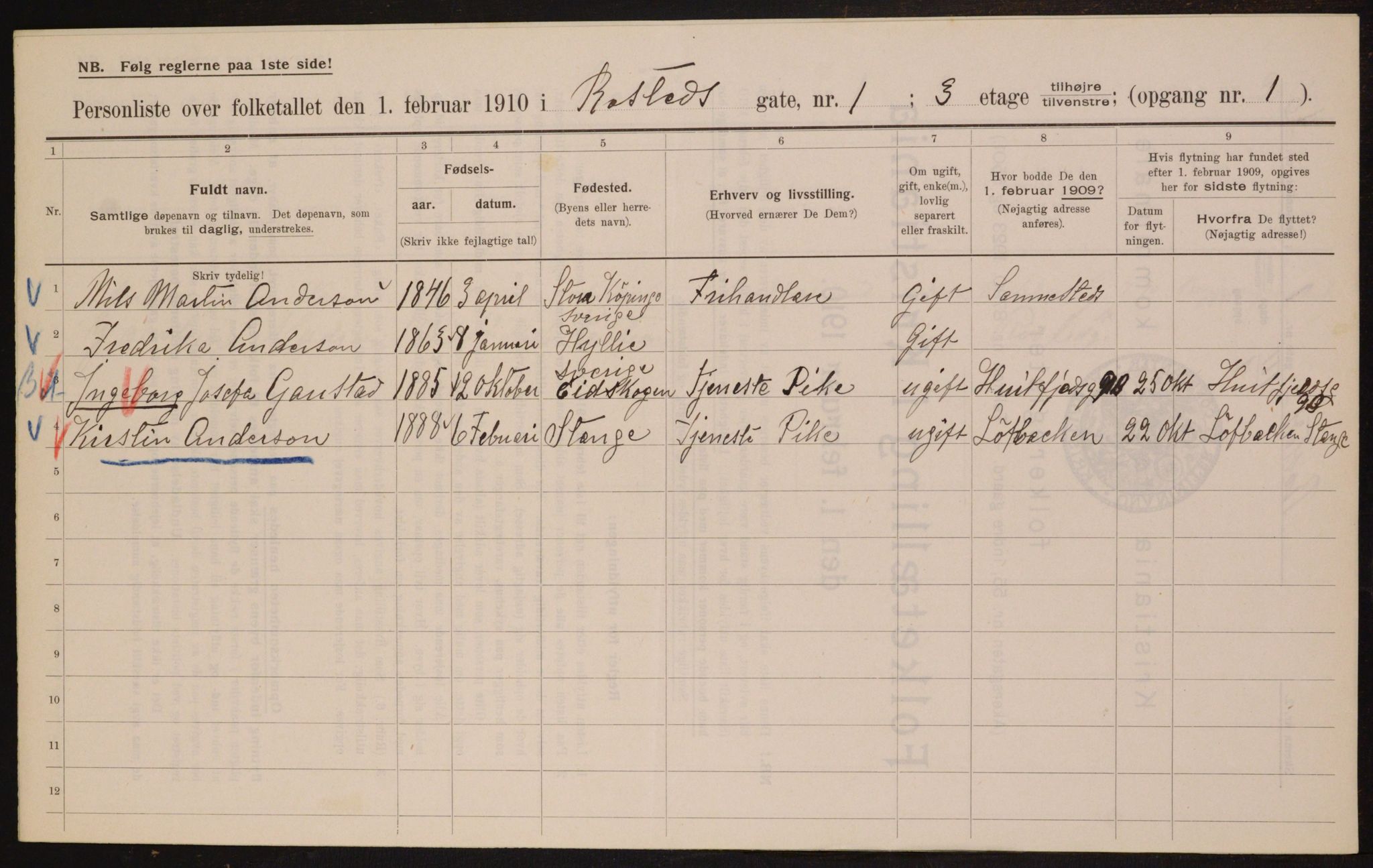 OBA, Municipal Census 1910 for Kristiania, 1910, p. 80432