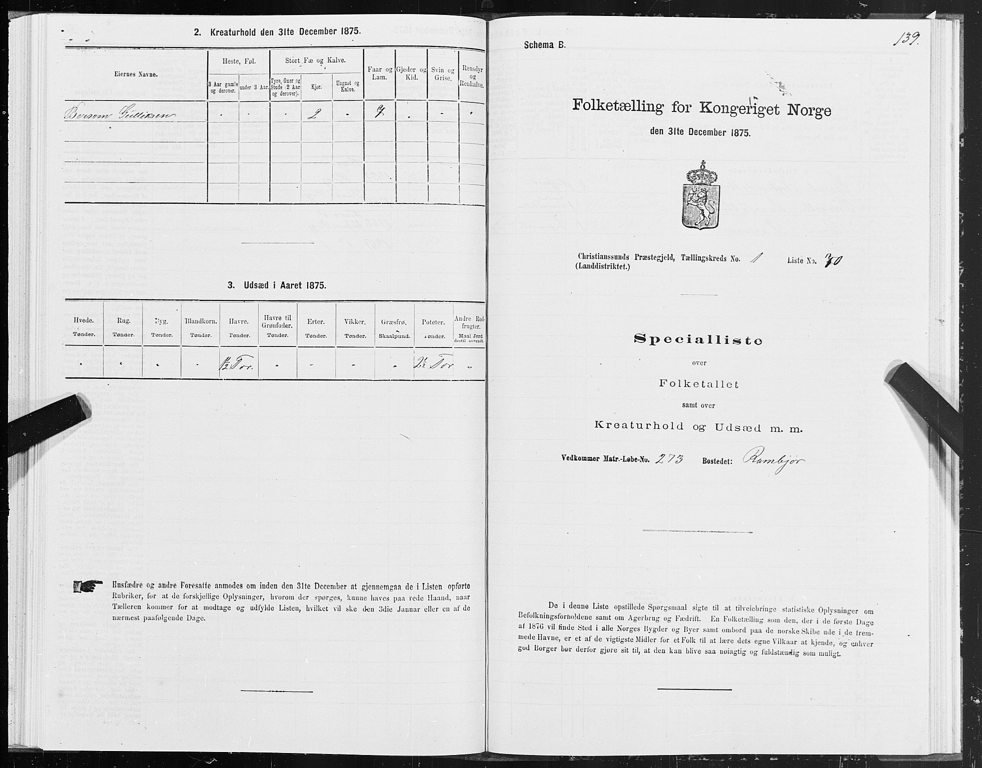 SAT, 1875 census for 1556L Kristiansund/Frei og Grip, 1875, p. 1139