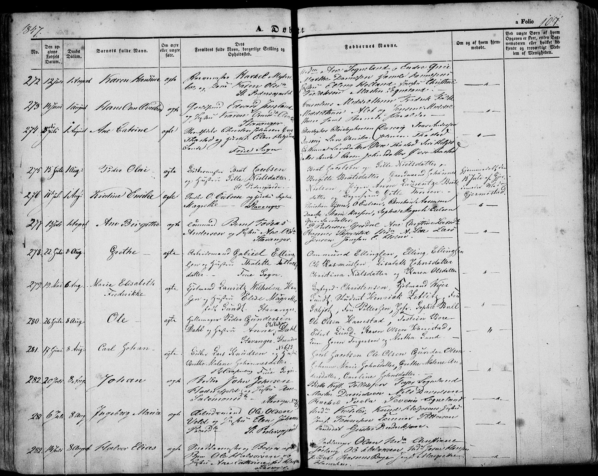 Domkirken sokneprestkontor, SAST/A-101812/001/30/30BA/L0016: Parish register (official) no. A 15, 1844-1854, p. 107