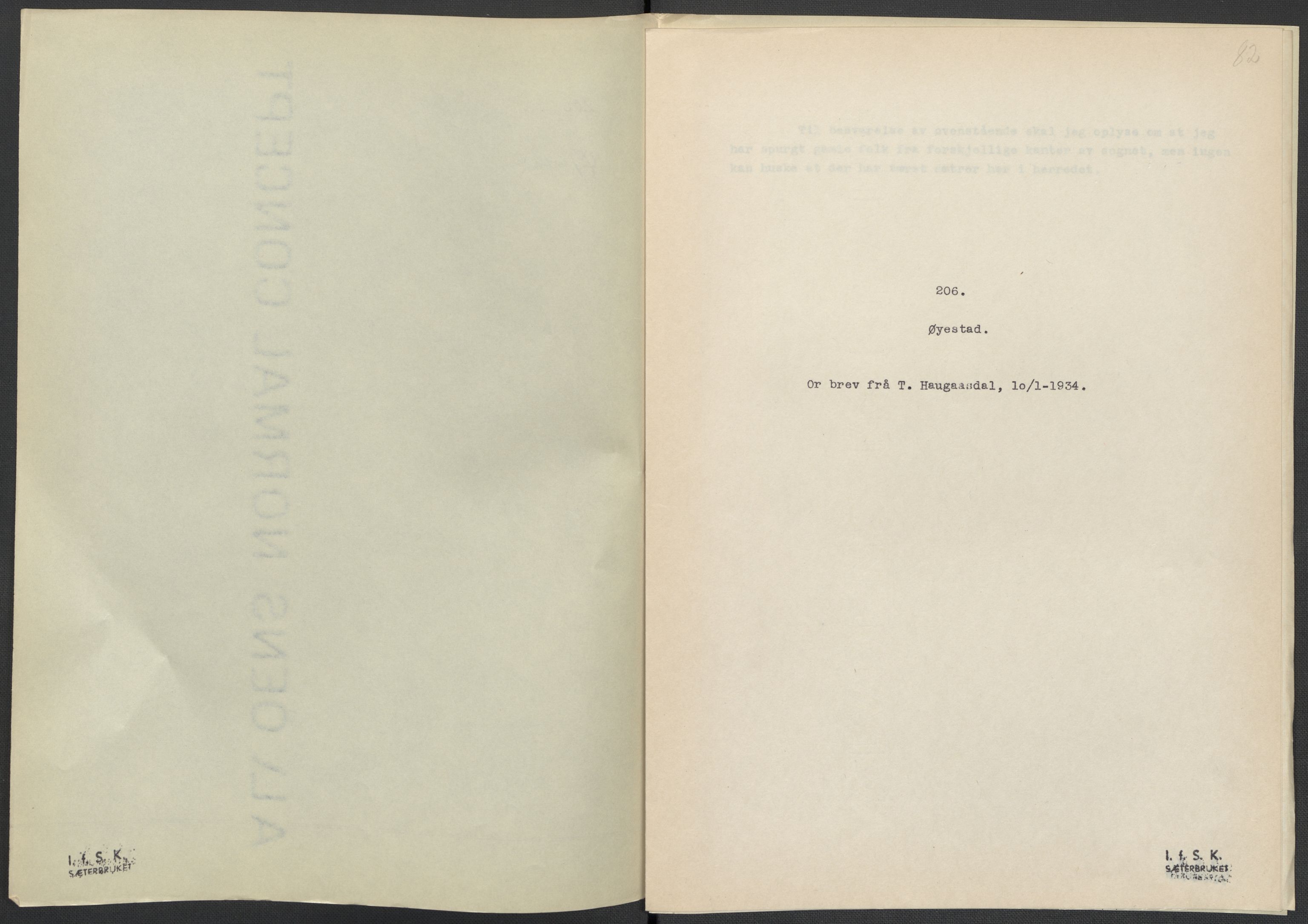 Instituttet for sammenlignende kulturforskning, RA/PA-0424/F/Fc/L0008/0001: Eske B8: / Aust-Agder (perm XIX), 1932-1938, p. 82