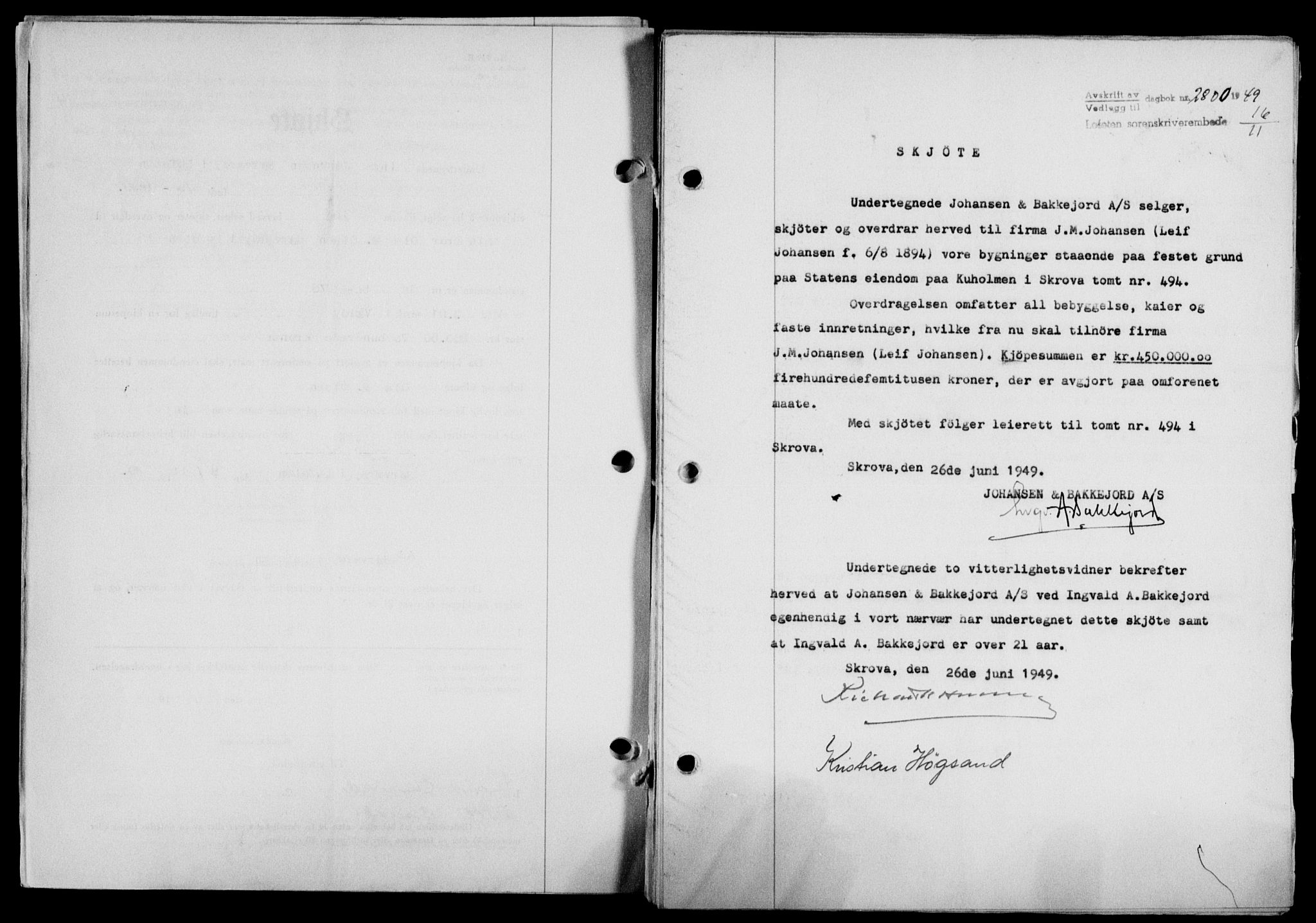 Lofoten sorenskriveri, SAT/A-0017/1/2/2C/L0022a: Mortgage book no. 22a, 1949-1950, Diary no: : 2800/1949