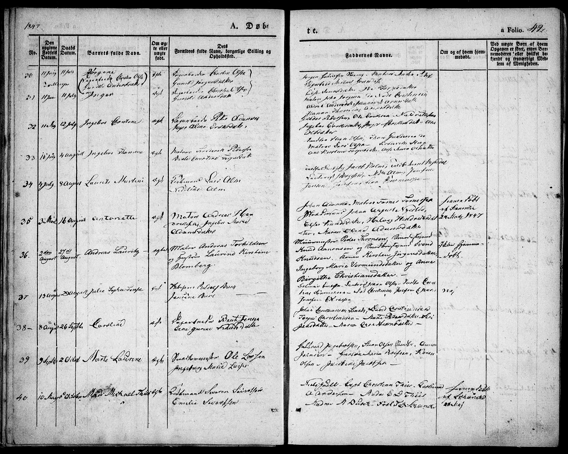Risør sokneprestkontor, SAK/1111-0035/F/Fa/L0003: Parish register (official) no. A 3, 1838-1864, p. 42