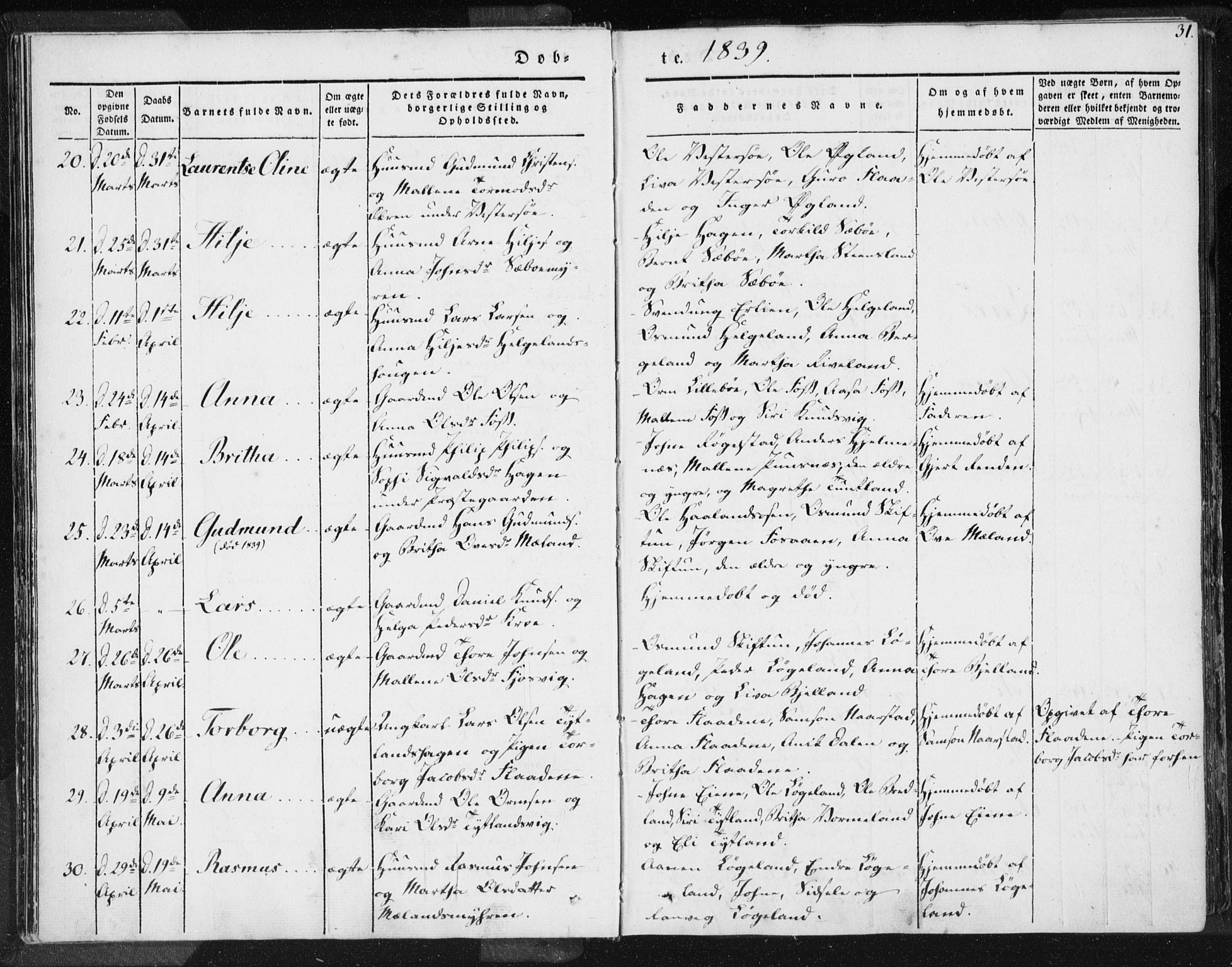 Hjelmeland sokneprestkontor, AV/SAST-A-101843/01/IV/L0006: Parish register (official) no. A 6, 1834-1845, p. 31