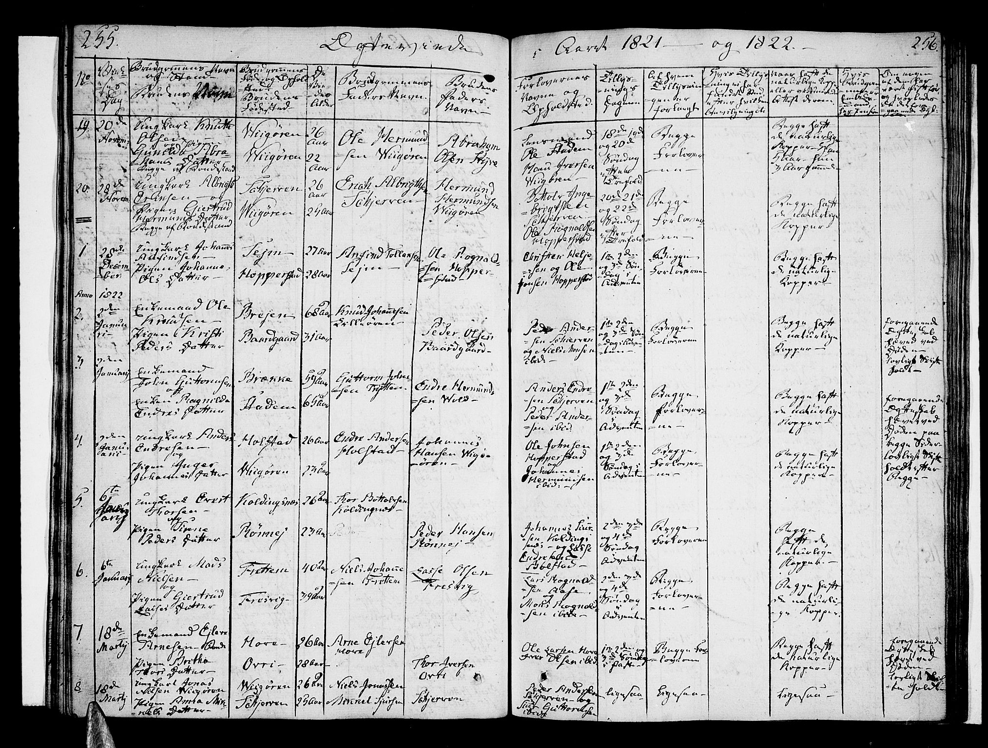 Vik sokneprestembete, AV/SAB-A-81501/H/Haa/Haaa/L0006: Parish register (official) no. A 6, 1821-1831, p. 255-256