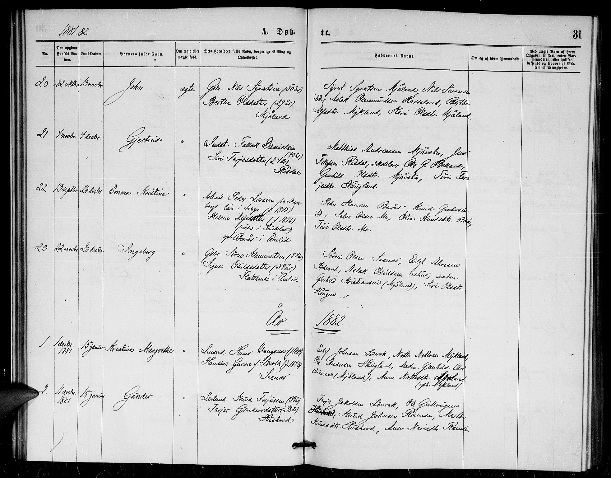 Herefoss sokneprestkontor, AV/SAK-1111-0019/F/Fa/Fac/L0001: Parish register (official) no. A 1, 1871-1886, p. 31