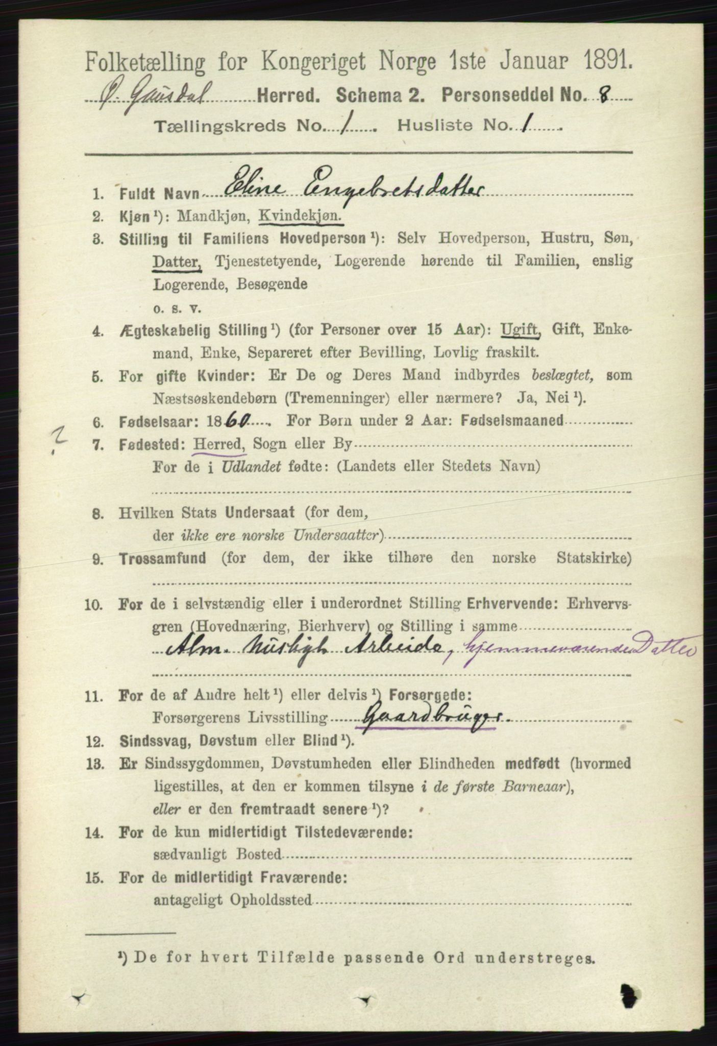 RA, 1891 census for 0522 Østre Gausdal, 1891, p. 166