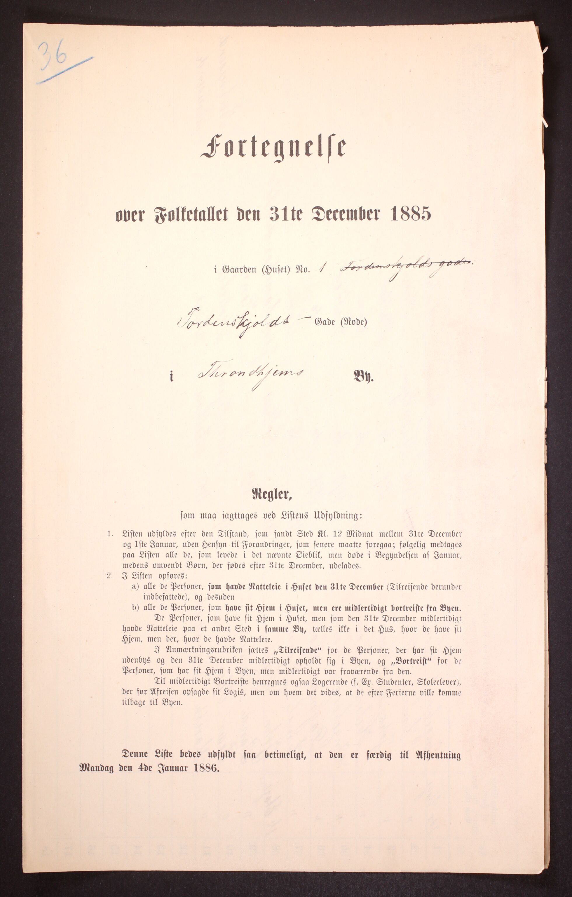 SAT, 1885 census for 1601 Trondheim, 1885, p. 1197