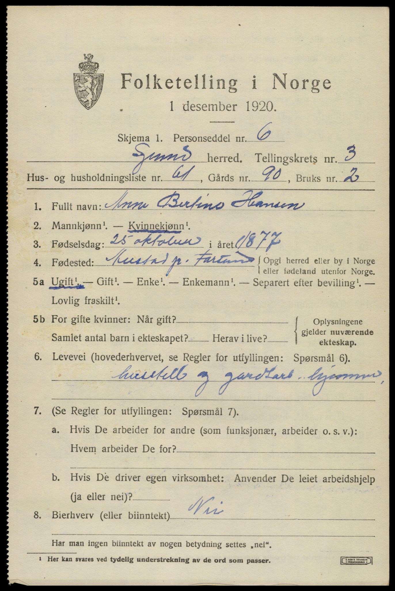 SAK, 1920 census for Spind, 1920, p. 2173