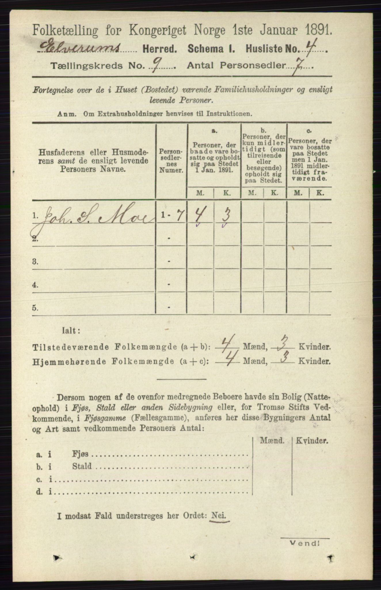 RA, 1891 census for 0427 Elverum, 1891, p. 7606