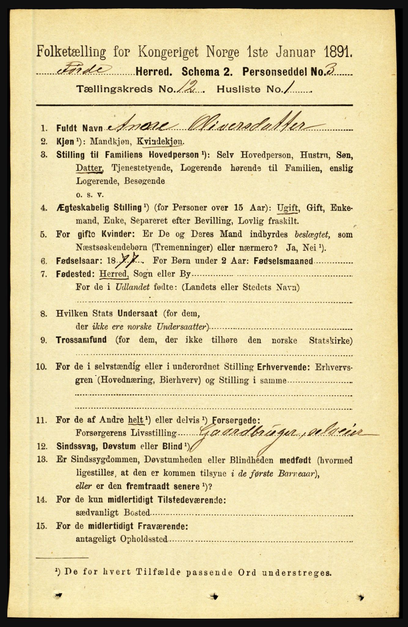 RA, 1891 census for 1432 Førde, 1891, p. 4282