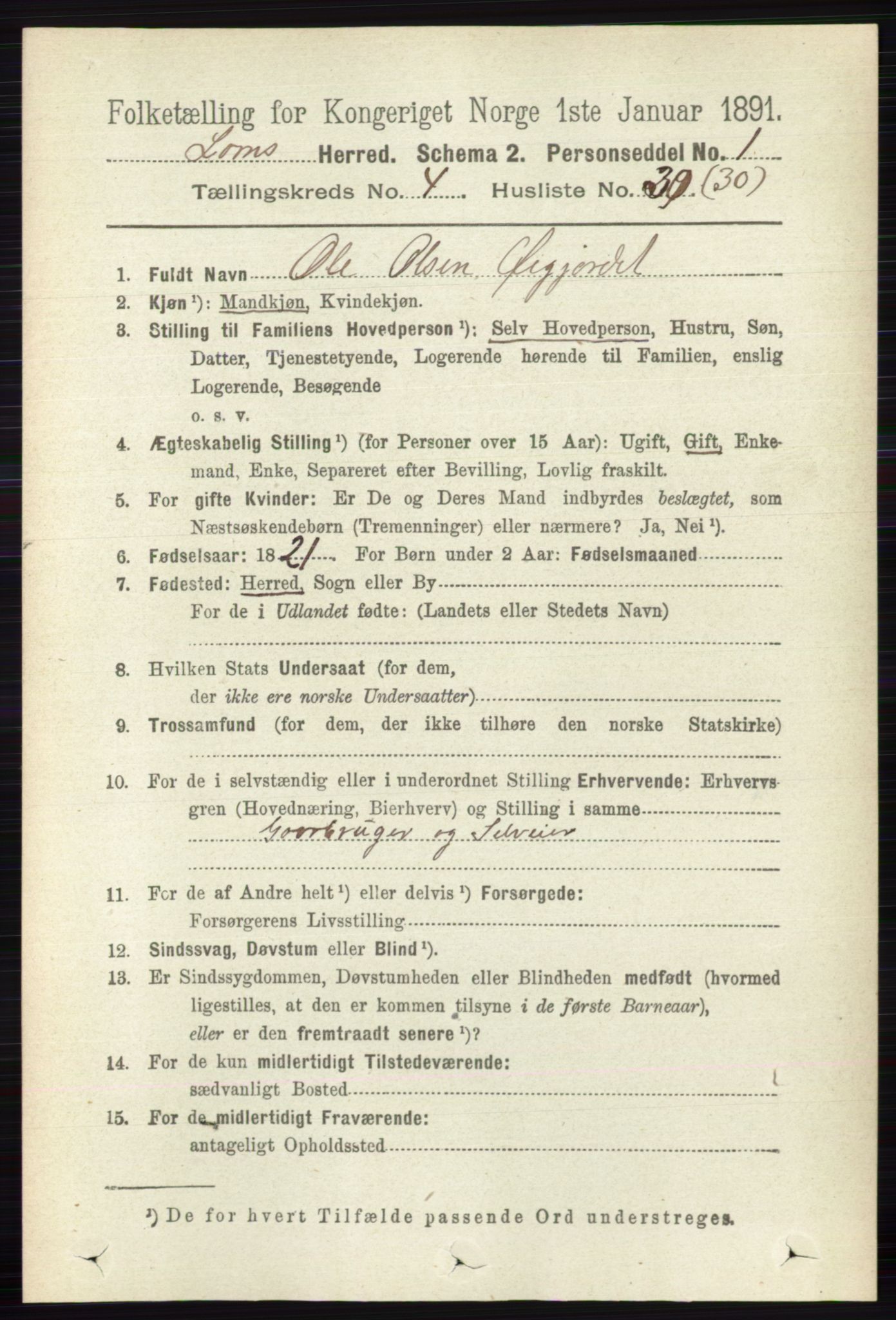 RA, 1891 census for 0514 Lom, 1891, p. 1677