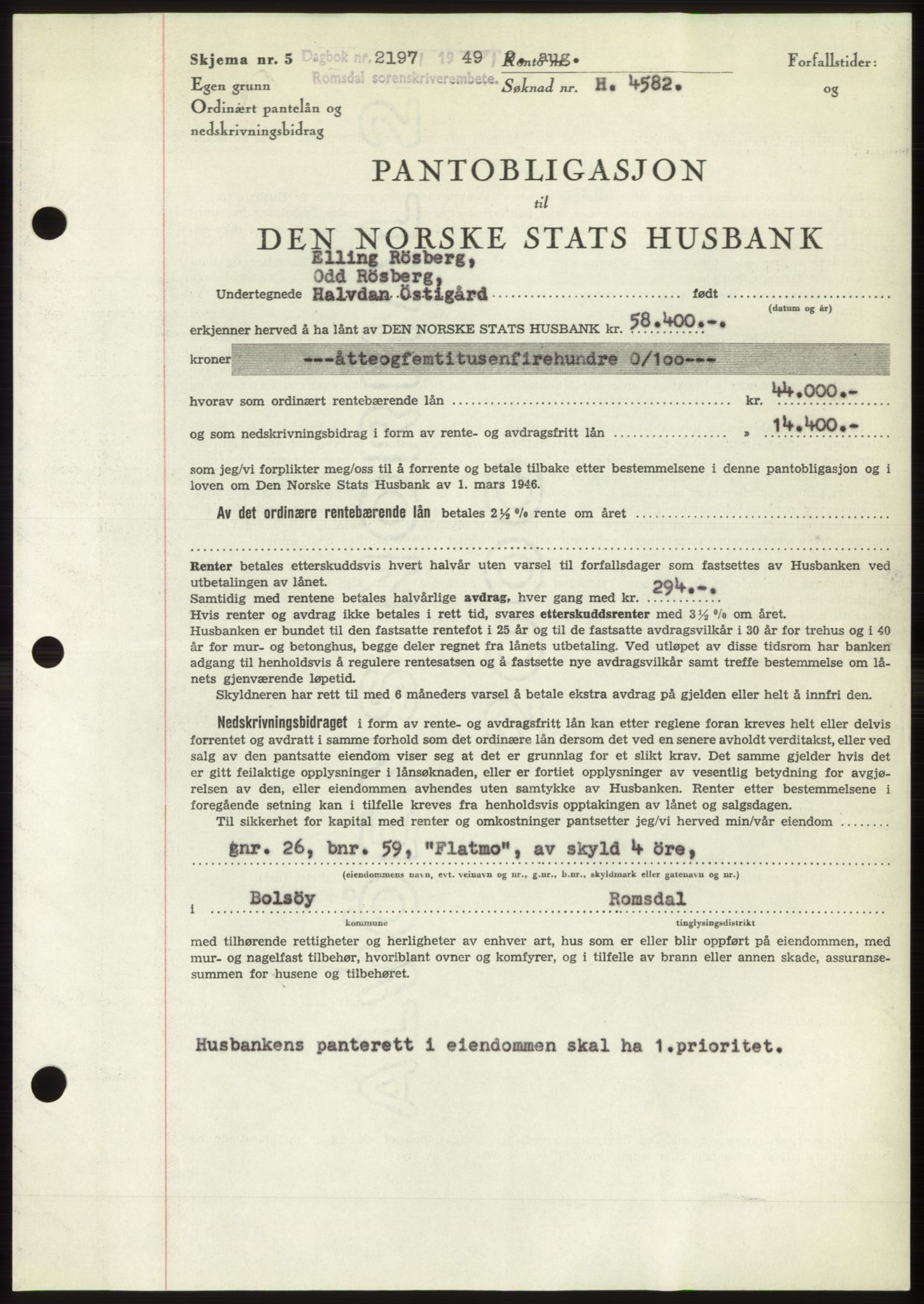 Romsdal sorenskriveri, AV/SAT-A-4149/1/2/2C: Mortgage book no. B4, 1948-1949, Diary no: : 2197/1949