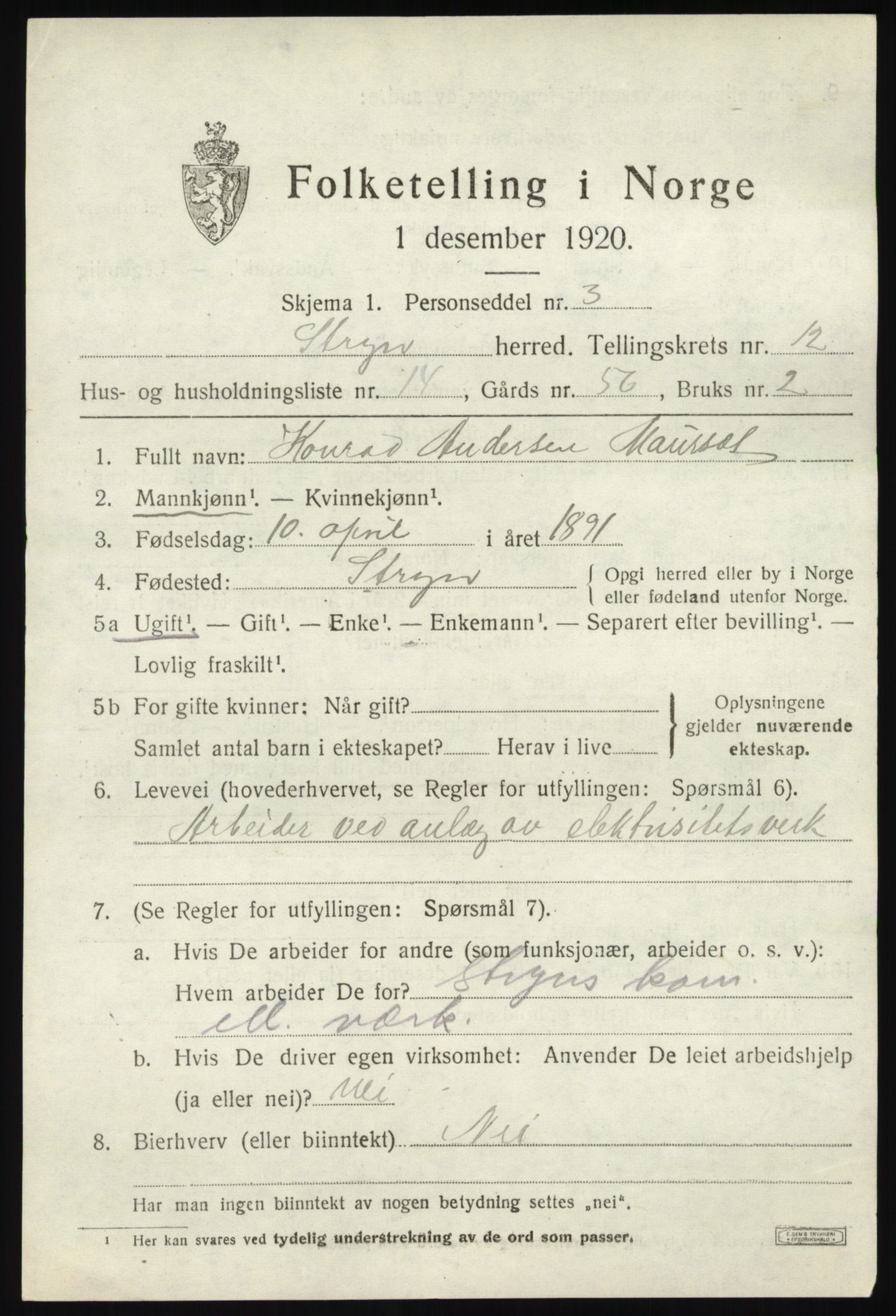 SAB, 1920 census for Stryn, 1920, p. 5672